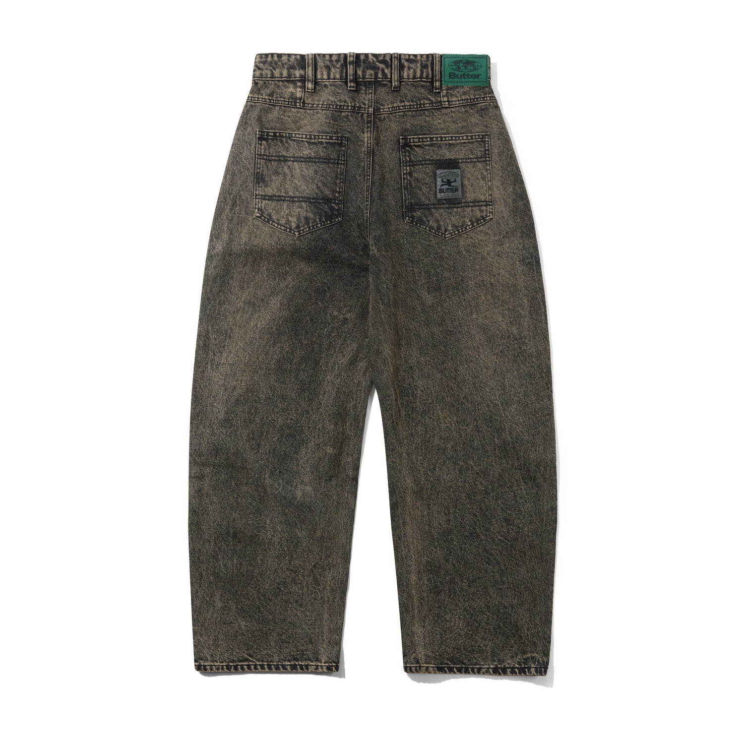 Wide Cut Denim Jeans, Acid Washed Brown