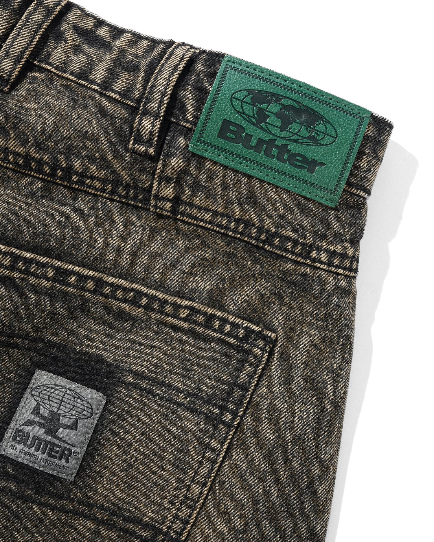 Wide Cut Denim Jeans, Acid Washed Brown