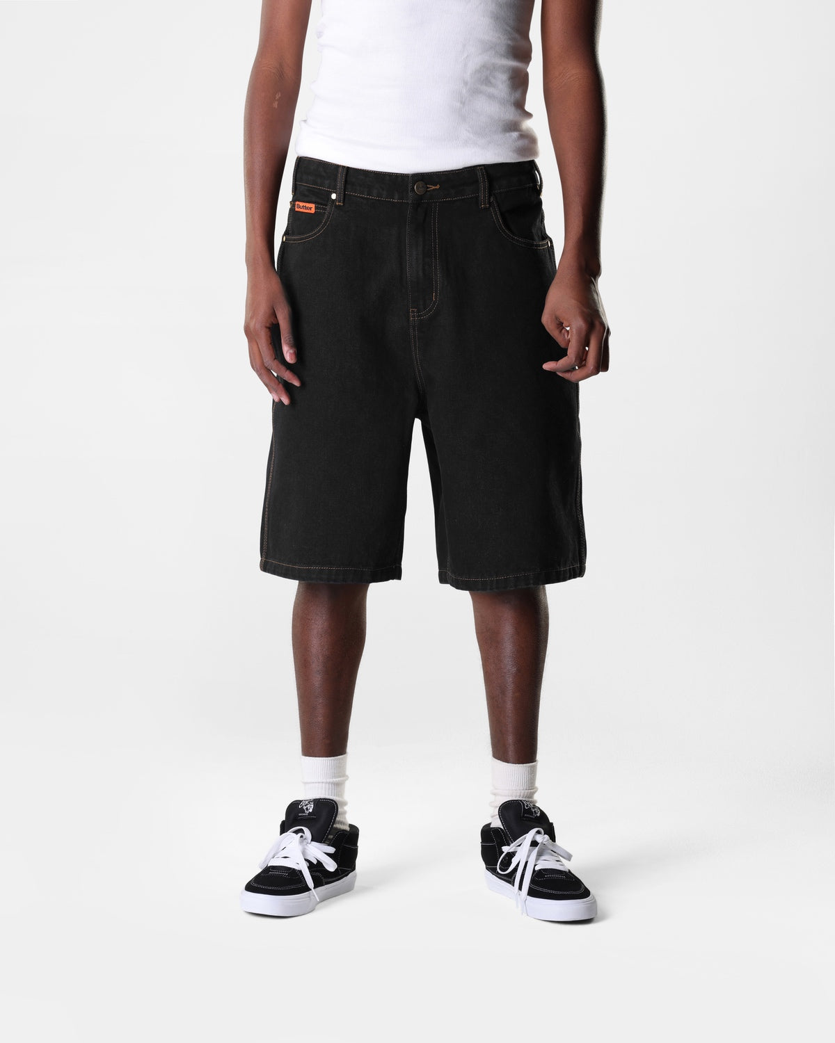 Baggy Denim Shorts, Washed Black