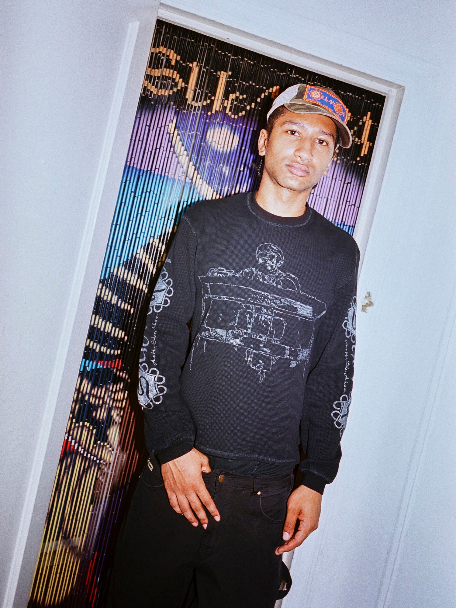 Arkestra L/S Waffle Top, Washed Black