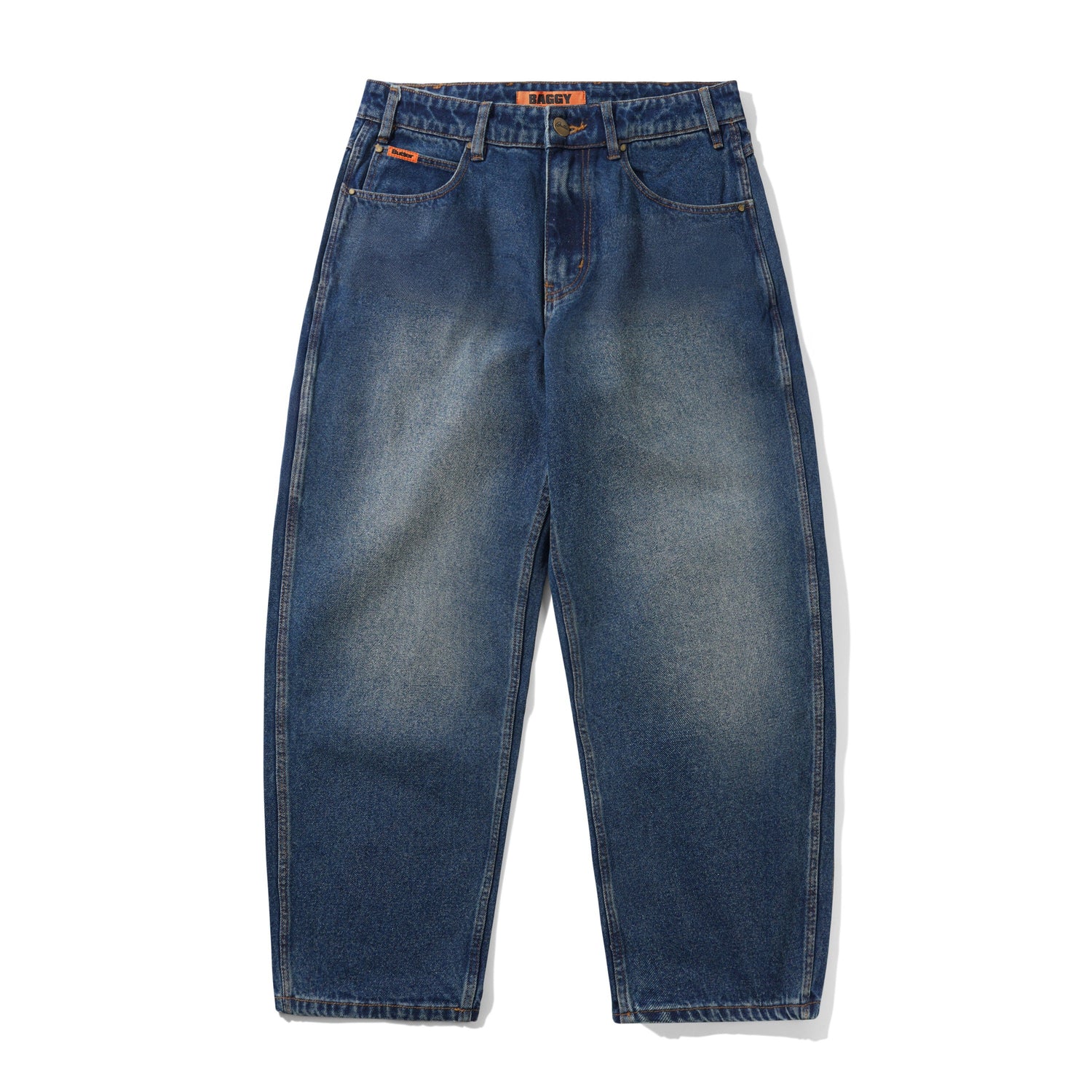 Baggy Denim Jeans, Distressed Indigo
