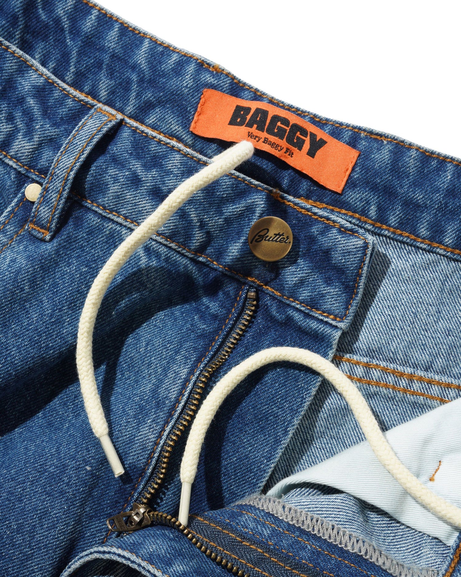 Baggy Denim Jeans, Distressed Indigo