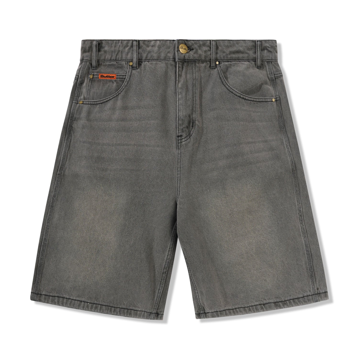 Baggy Denim Shorts, Distress Washed Black