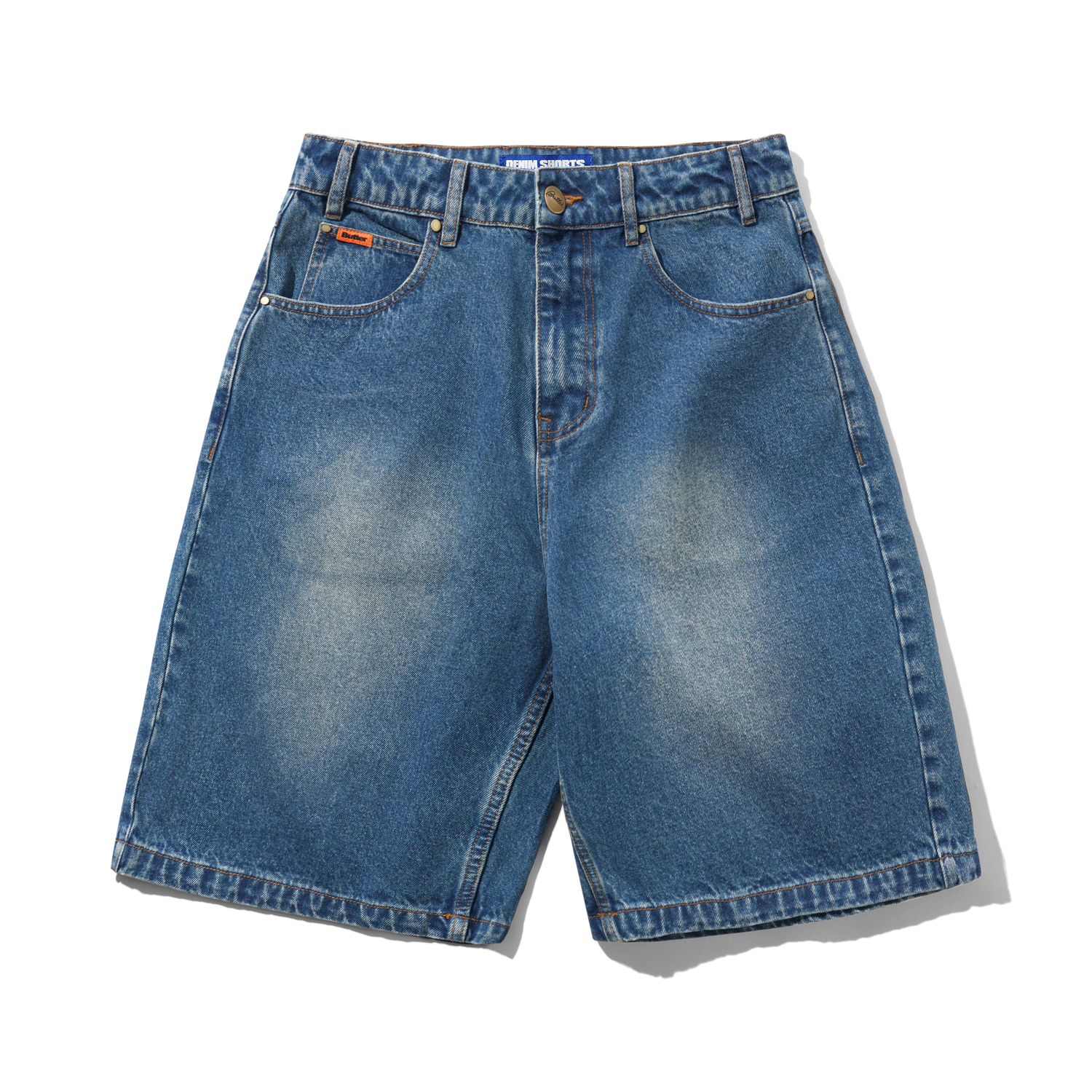 Baggy Denim Shorts, Distressed Indigo