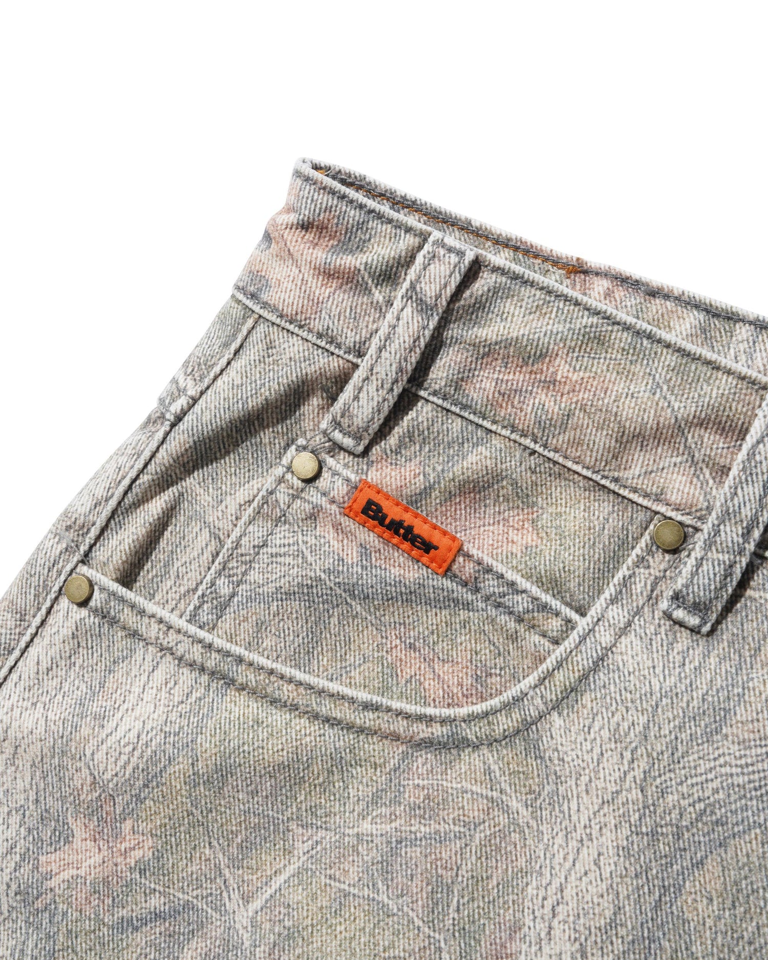 Baggy Denim Shorts, Forest Camo