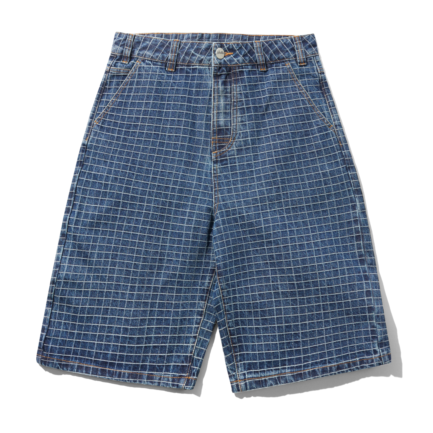 Big Grid Denim Shorts, Indigo
