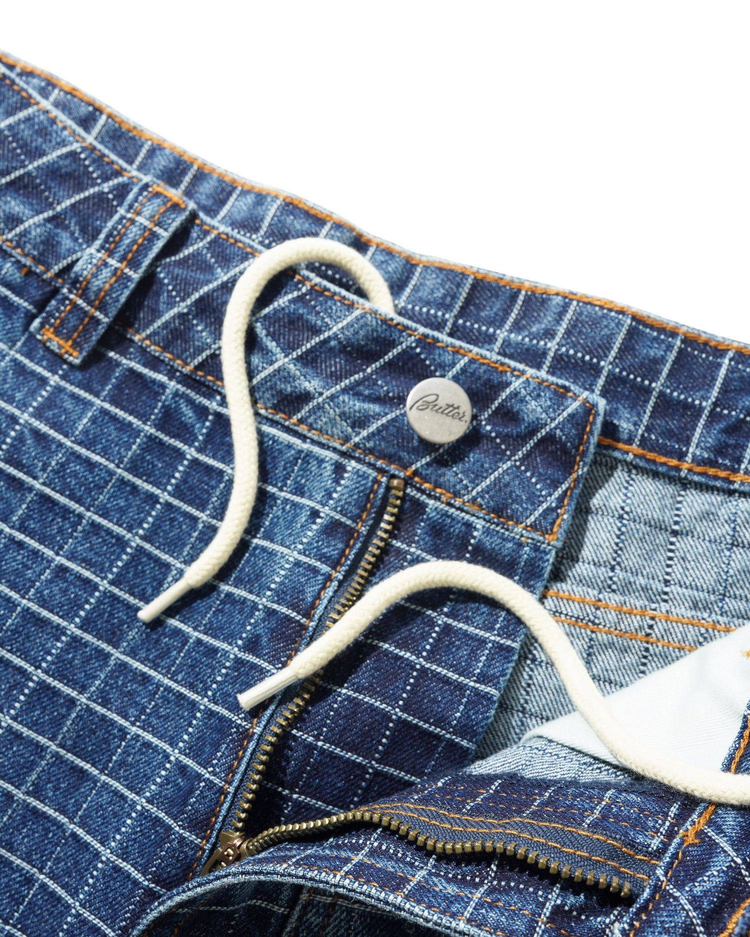 Big Grid Denim Shorts, Indigo