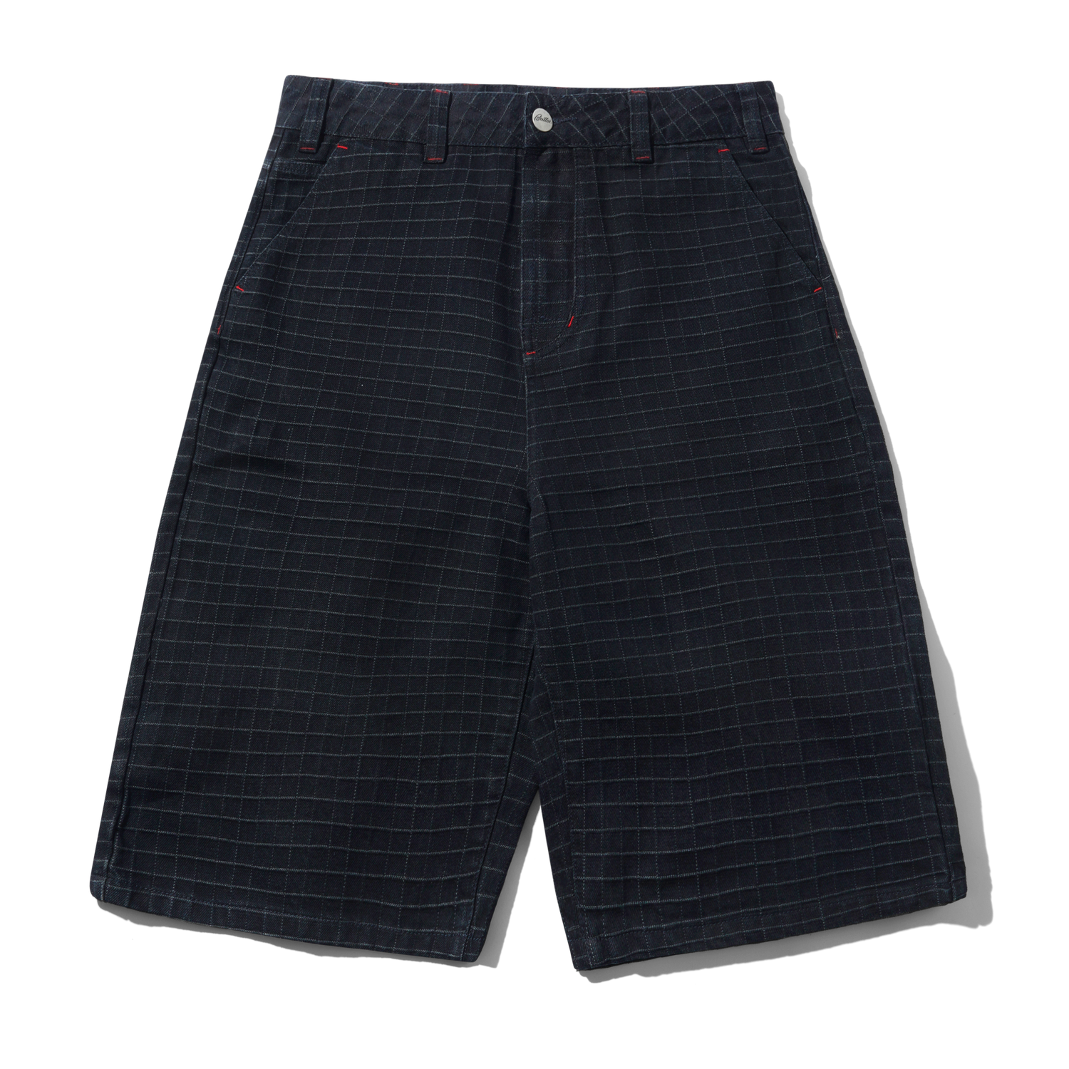 Big Grid Denim Shorts, Overdyed Black