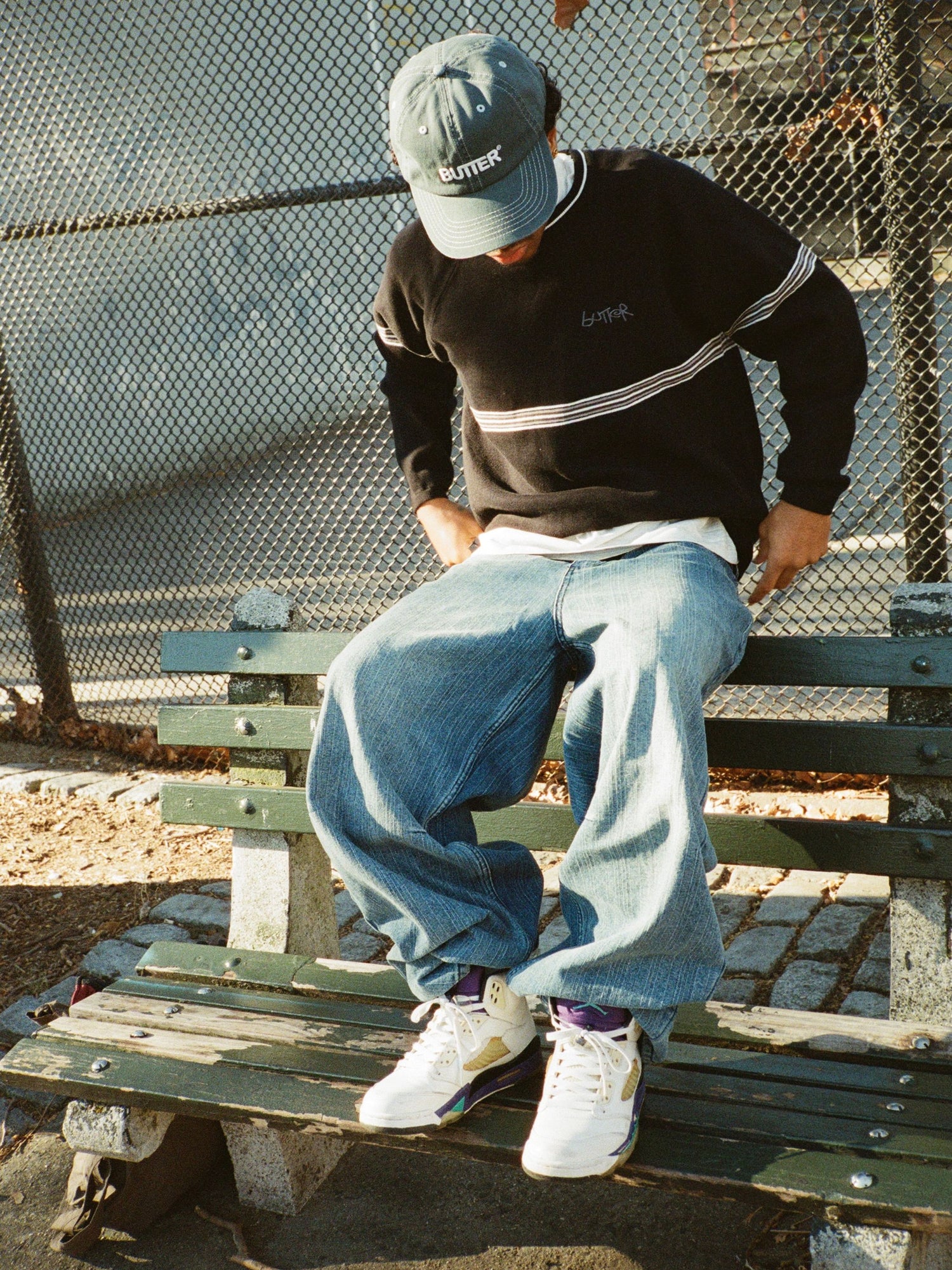 Wide Cut Denim Jeans, Vertical Stripe