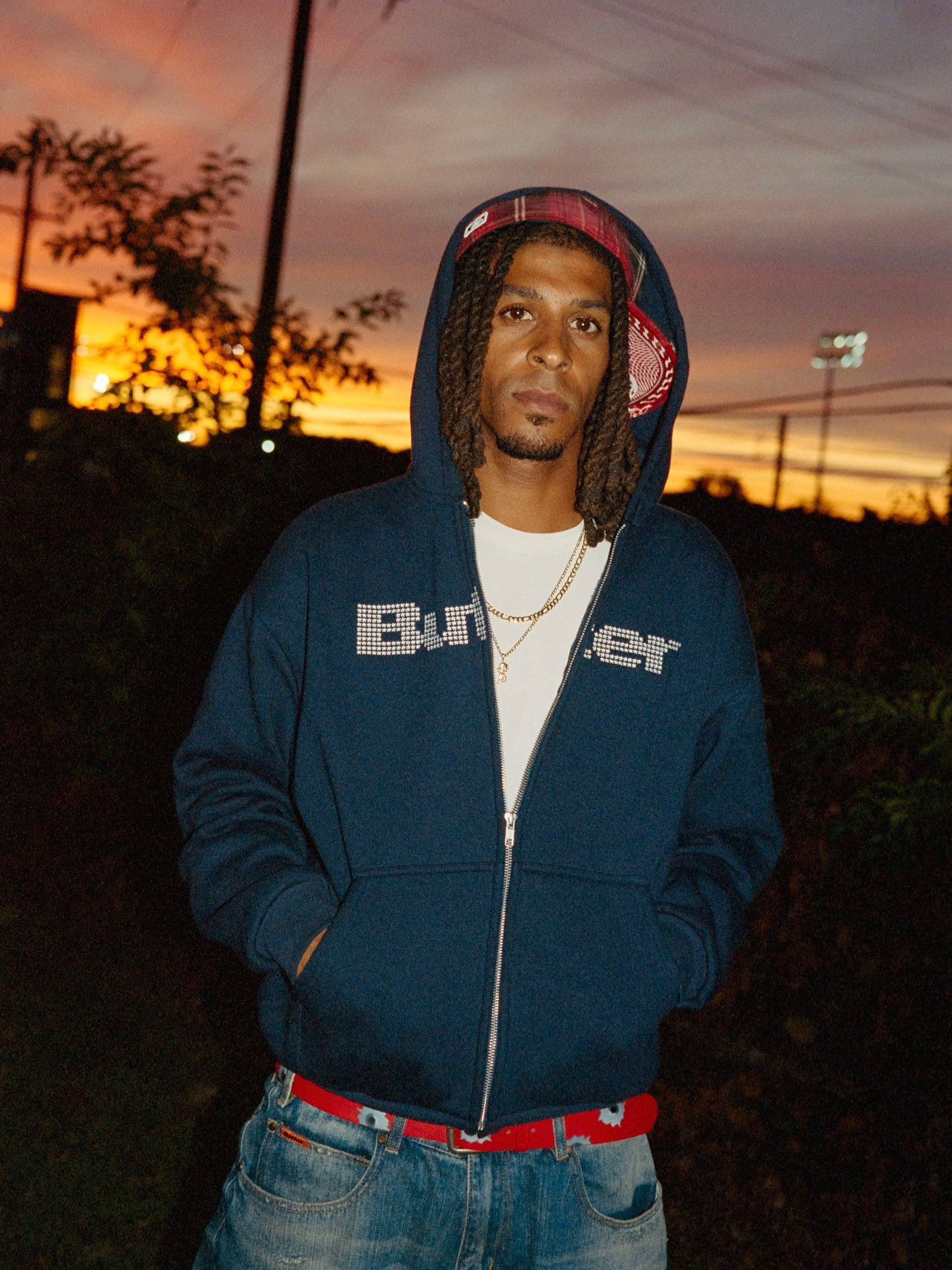 Stars Zip-Thru Hood, Burgundy