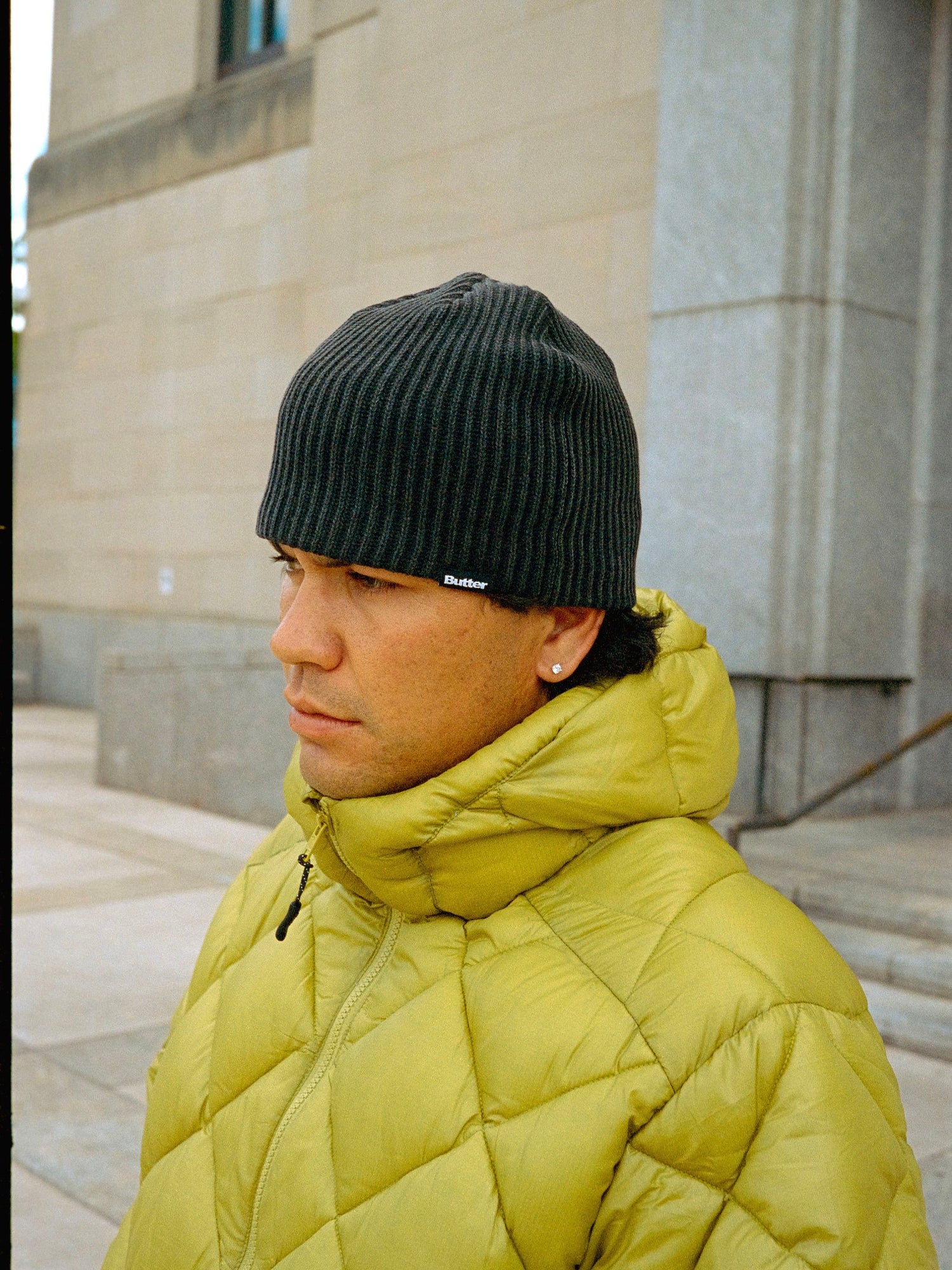 Ribbed Skully Beanie, Washed Black