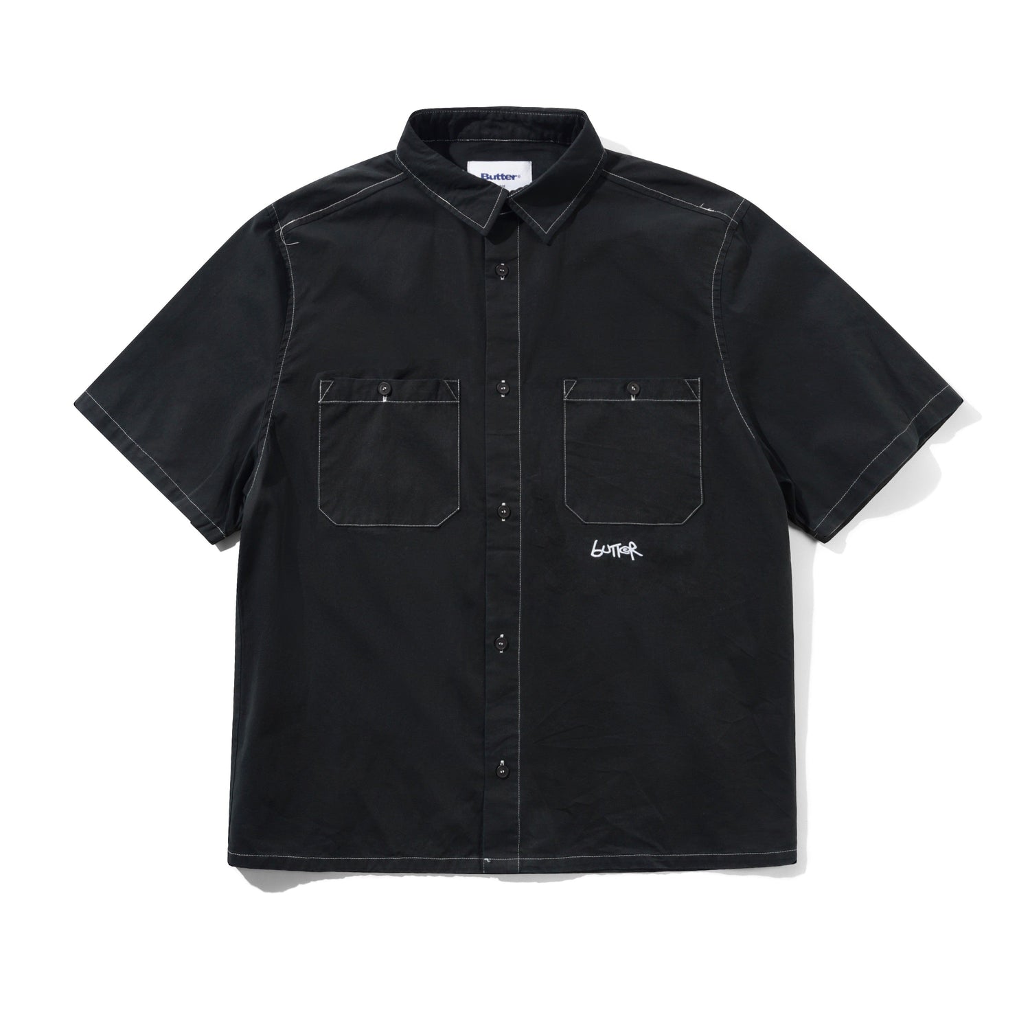 Contrast Stitch S/S Shirt, Washed Black