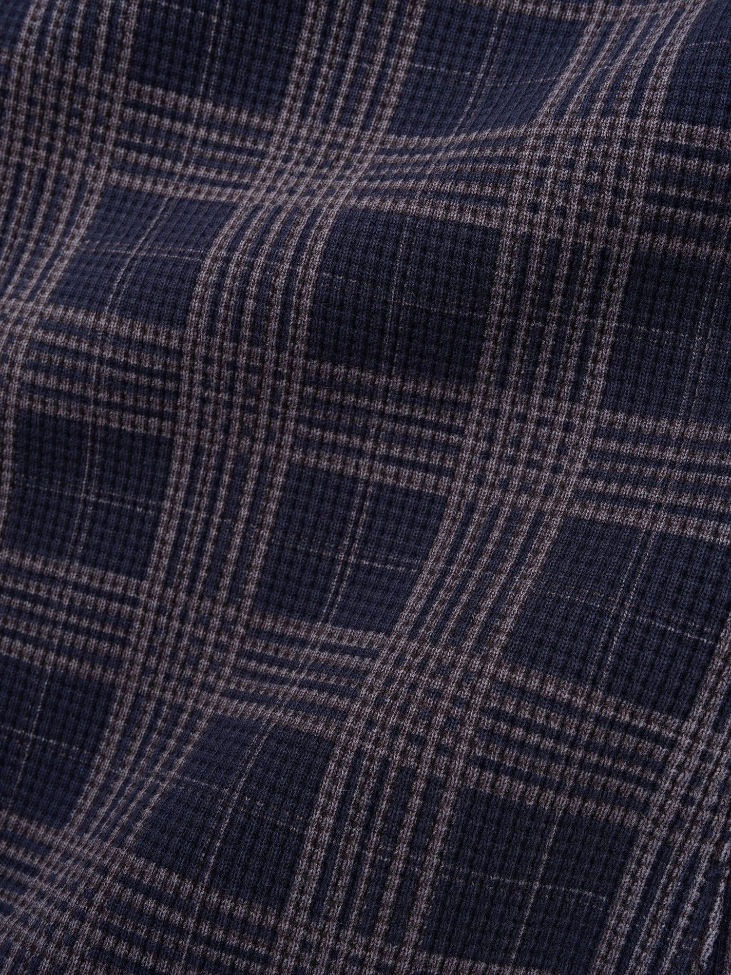 Funnel Neck Waffle Zip-Thru, Navy Plaid