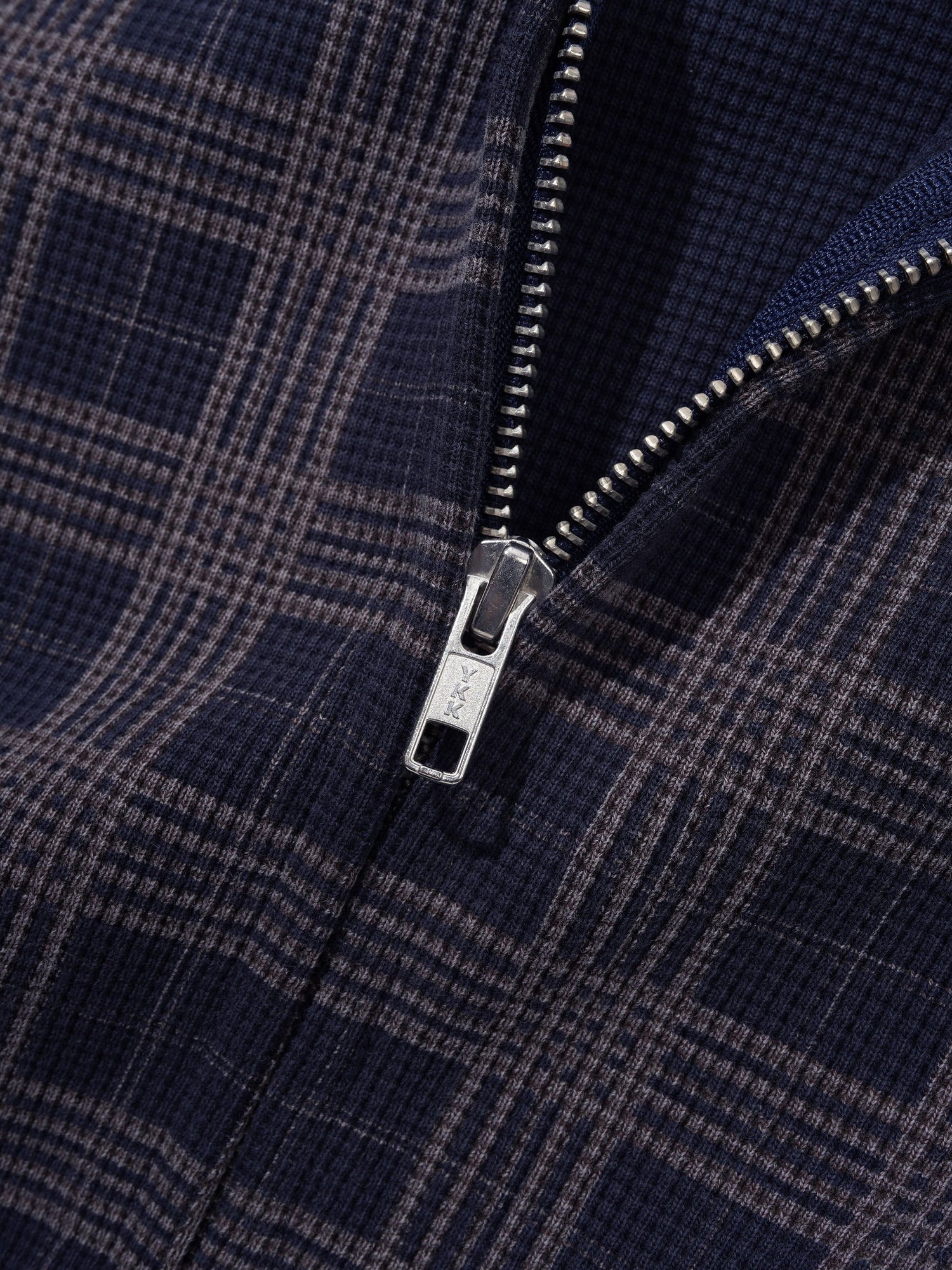 Funnel Neck Waffle Zip-Thru, Navy Plaid