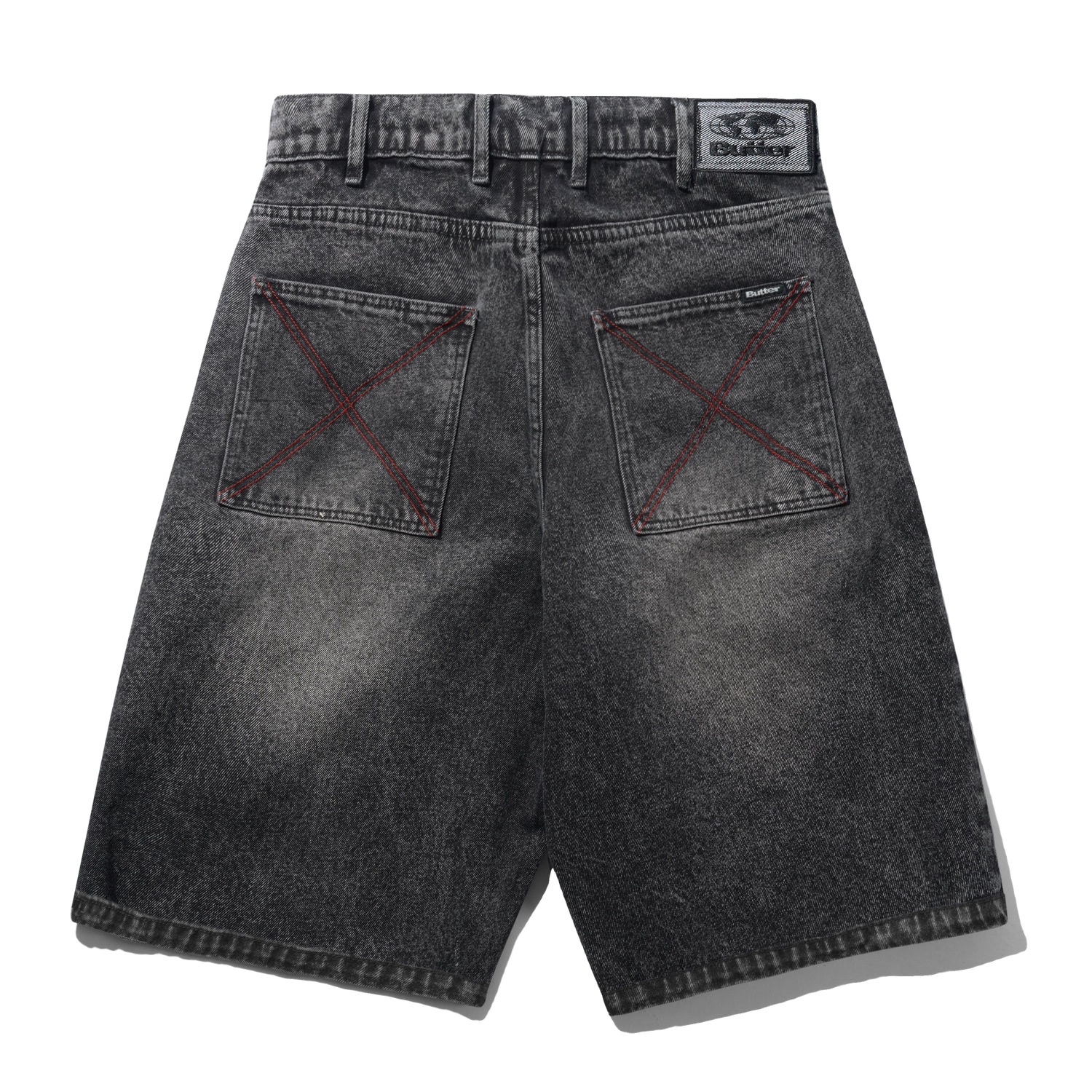 Distressed Big Denim Shorts, Gun Metal