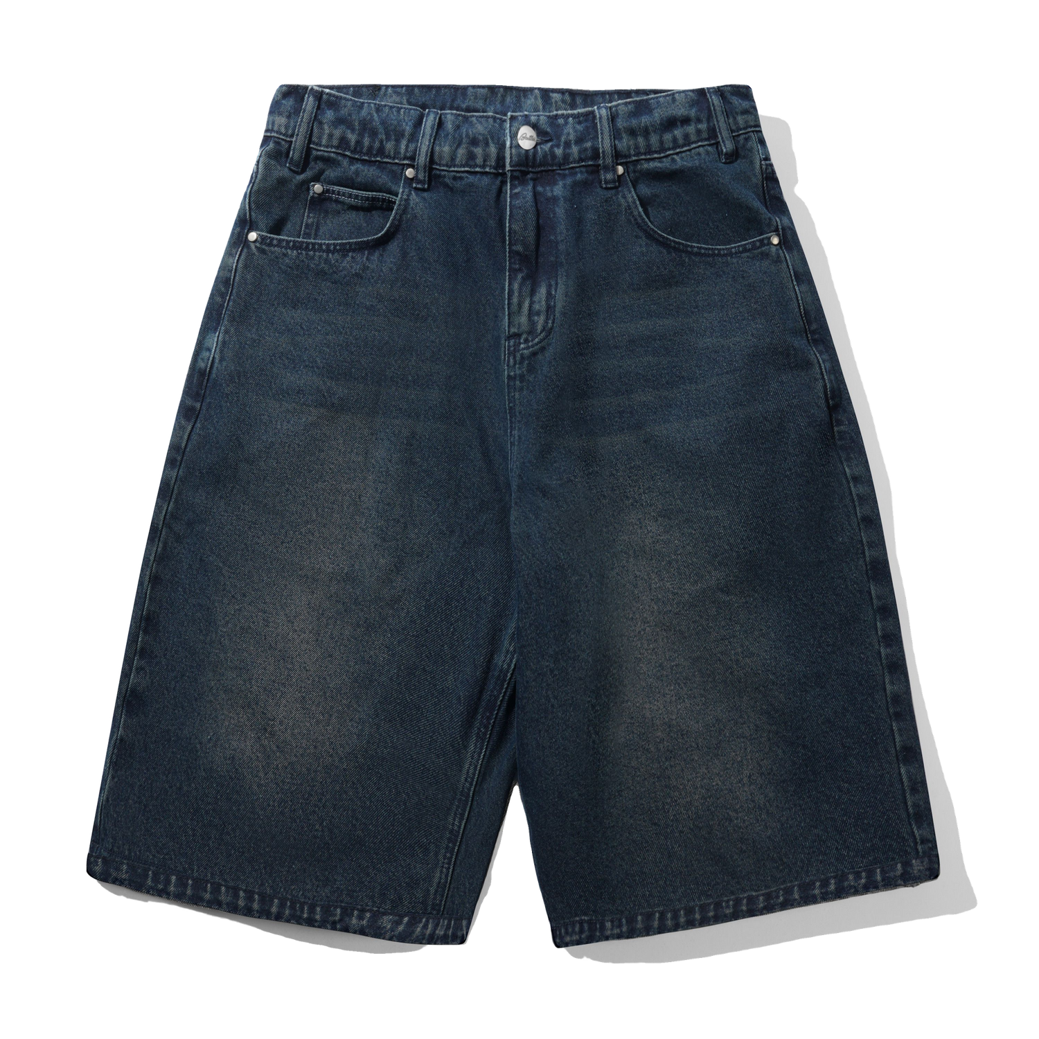 Distressed Big Denim Shorts, Washed Dark Blue