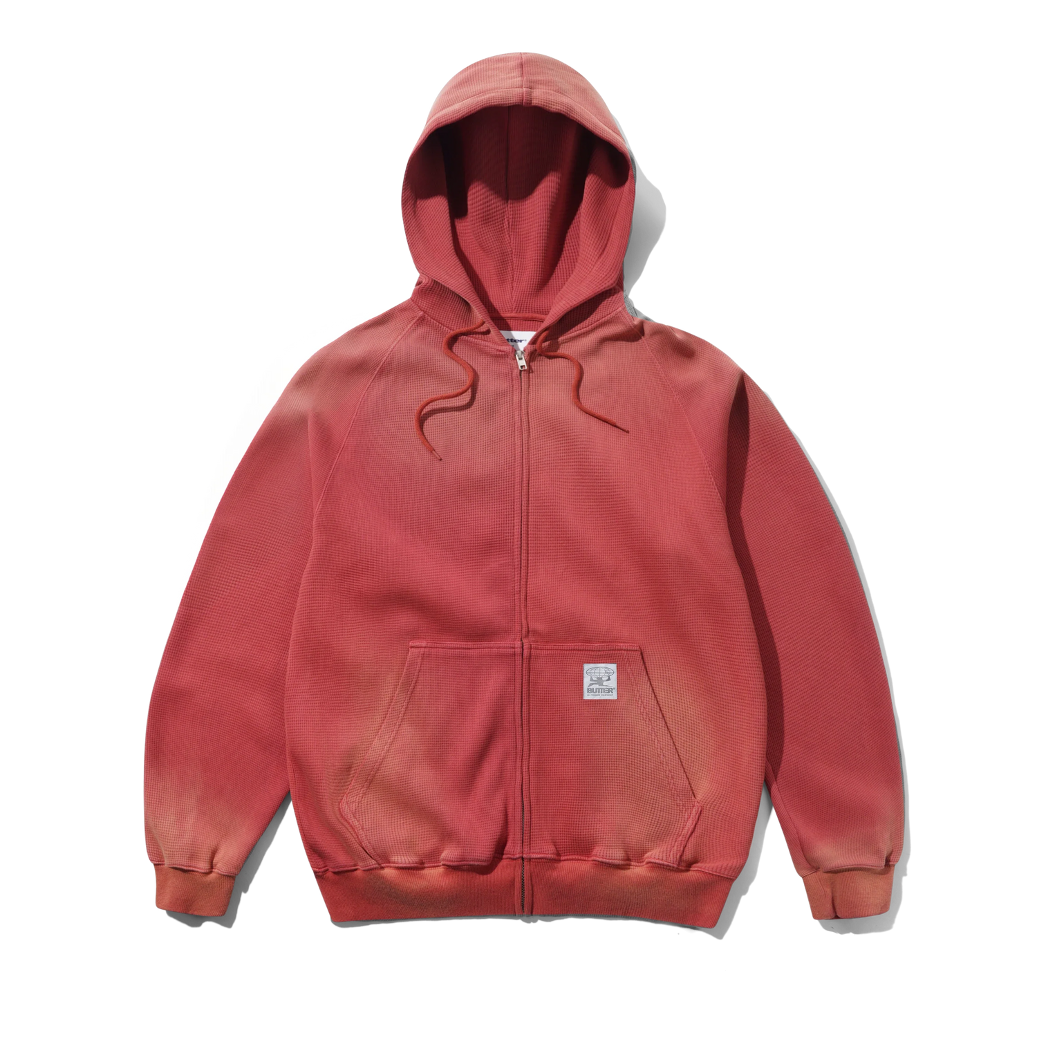 Faded Waffle Zip-Thru Hood, Washed Red