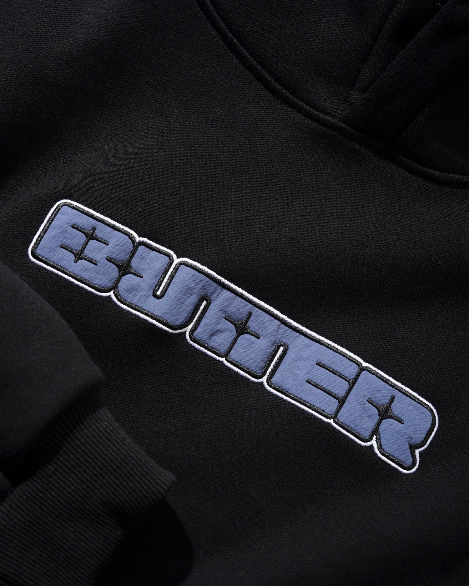Glint Nylon Applique Pullover Hood, Black