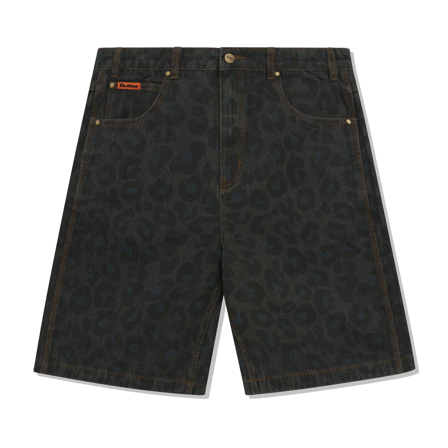 Leopard Denim Shorts, Black