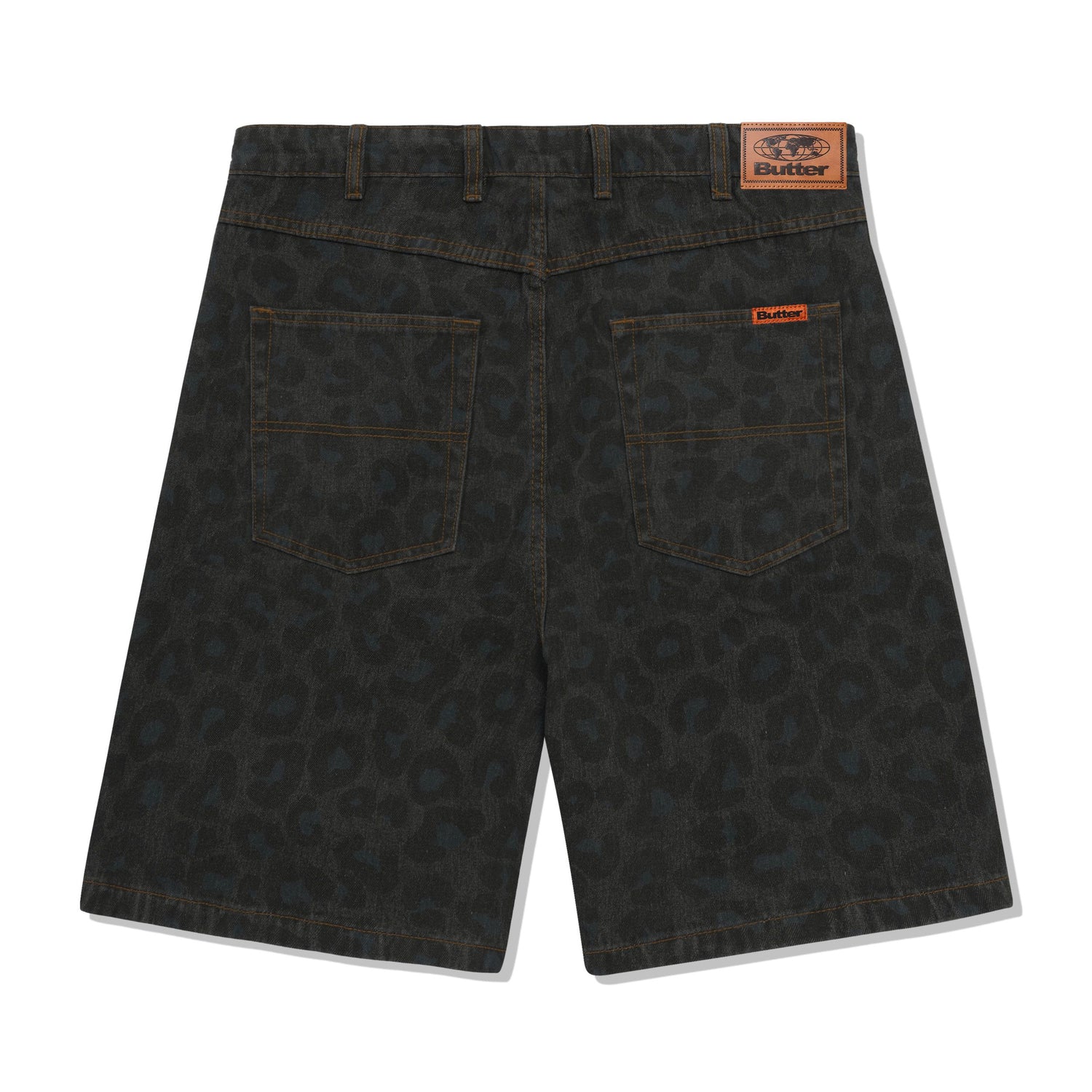 Leopard Denim Shorts, Black