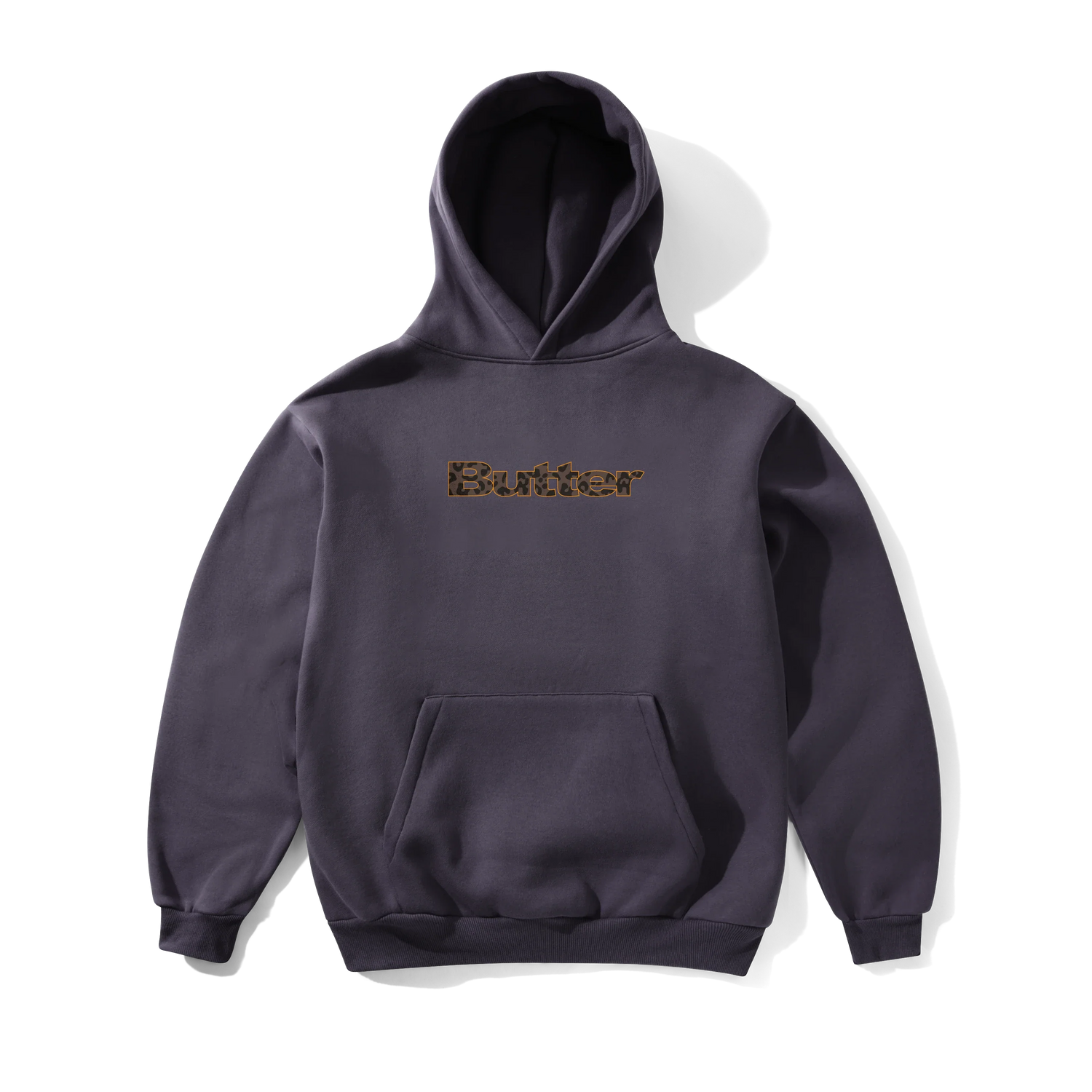 Leopard Print Logo Pullover Hood, Lead Blue