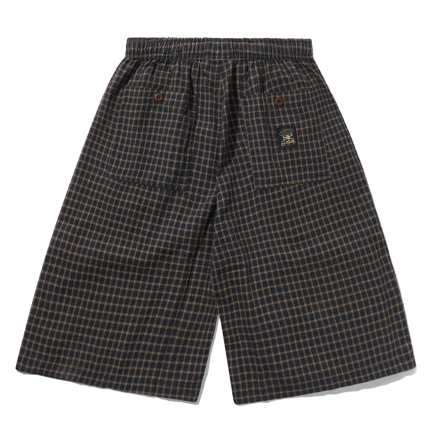 Loose Shorts, Brown Seersucker Plaid