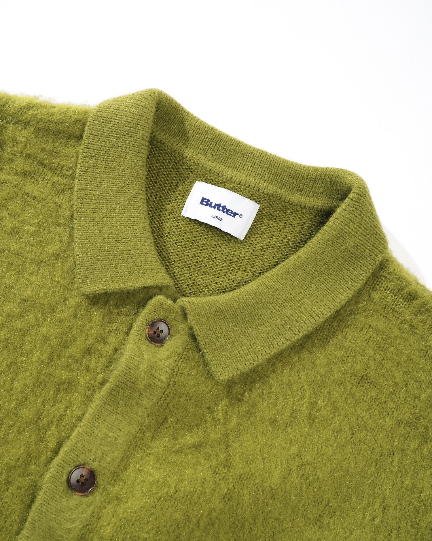 Mohair Button Up Knitted Shirt, Moss