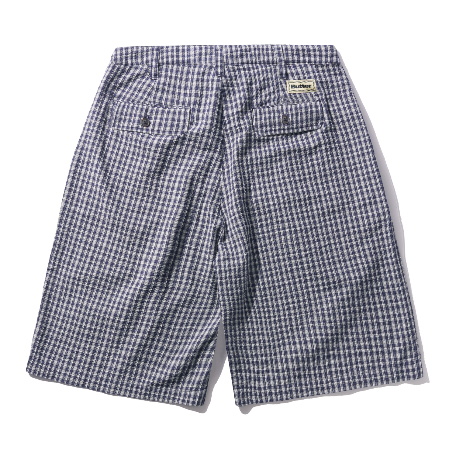 Pleated Shorts, Navy Plaid