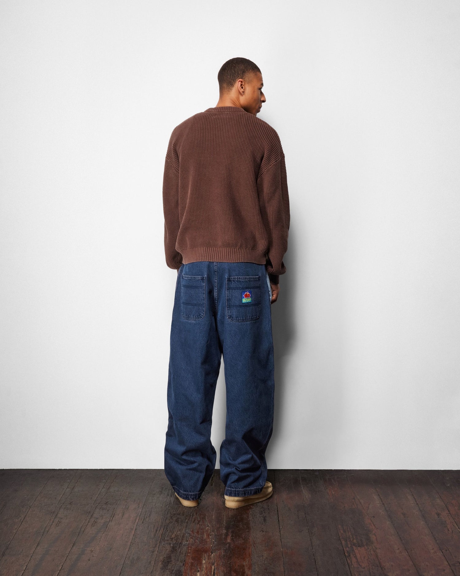 Distressed Waffle Knit Sweater, Washed Black