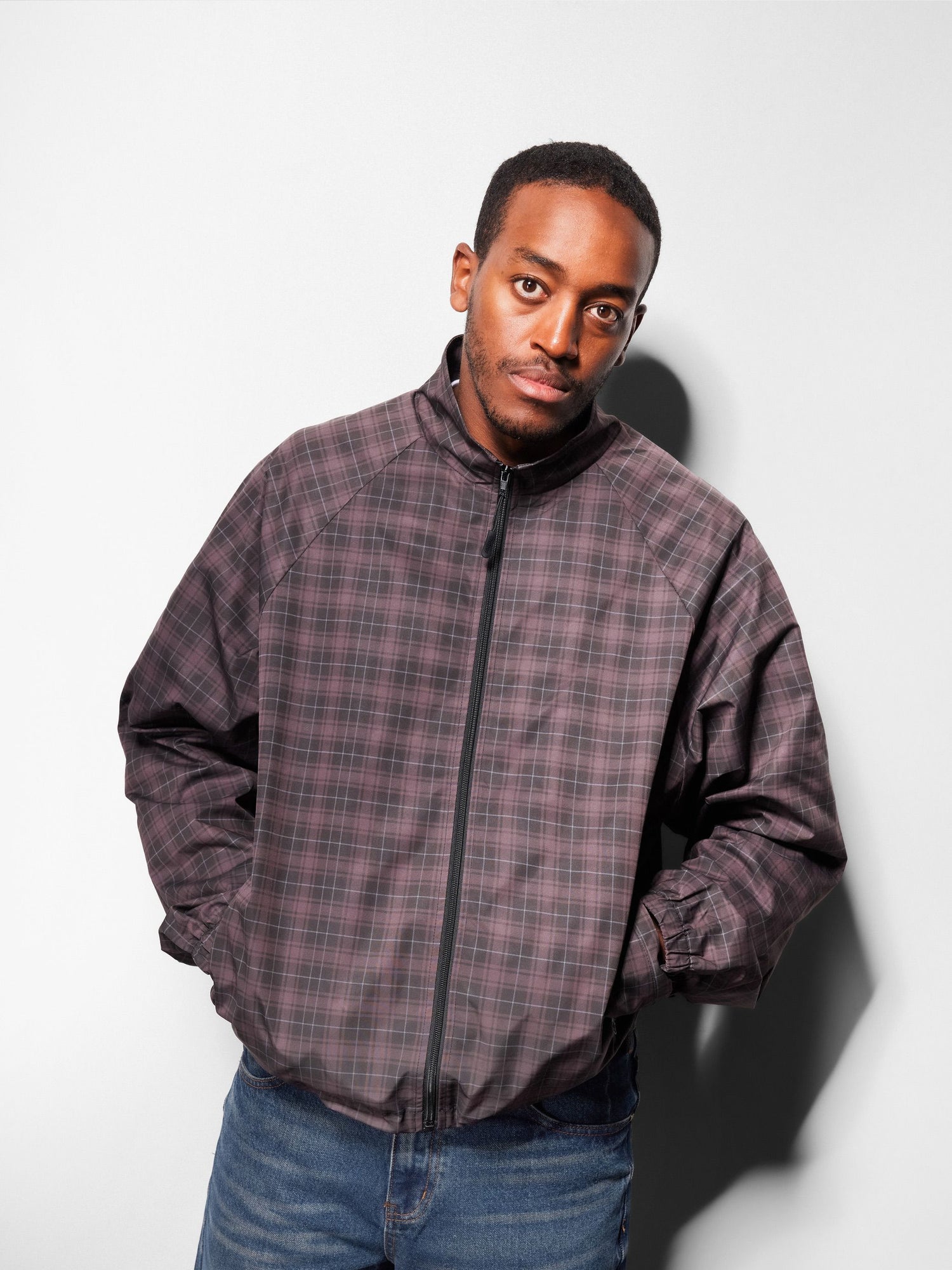 Plaid Nylon Jacket, Grey