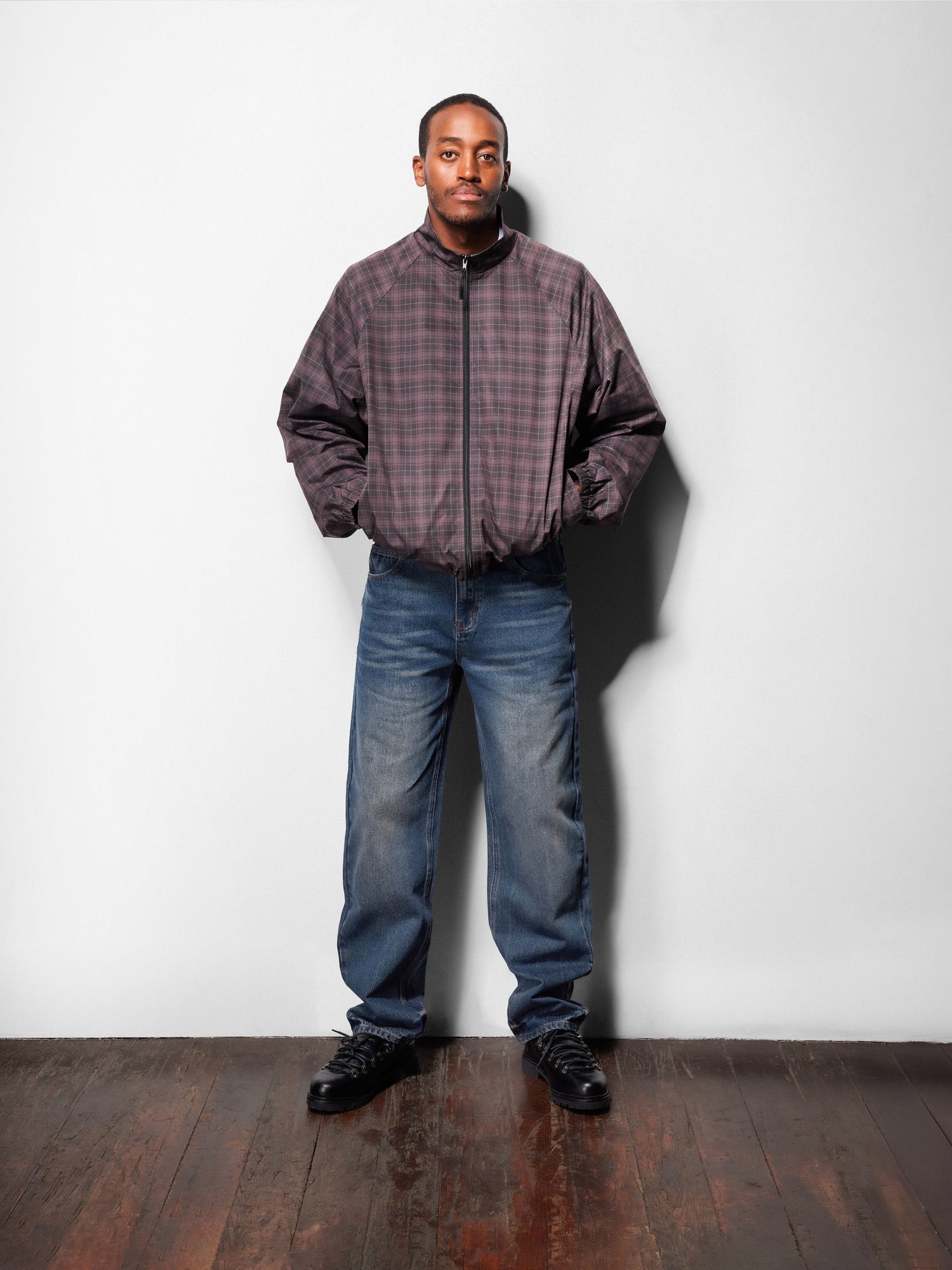 Plaid Nylon Jacket, Grey