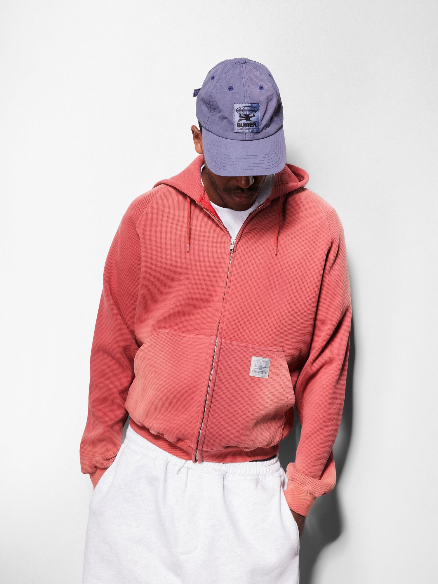 Faded Waffle Zip-Thru Hood, Washed Black