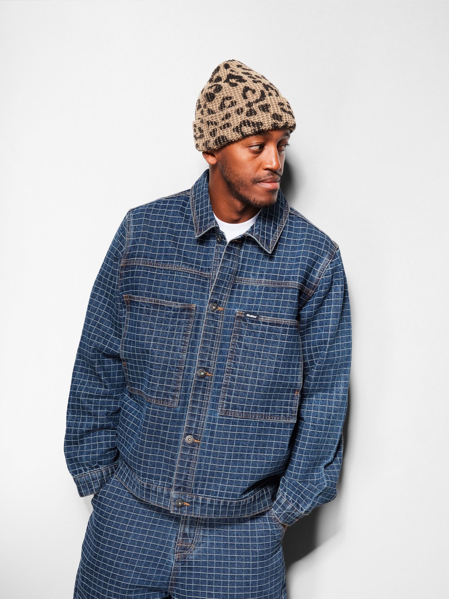 Grid Denim Jacket, Overdye Black