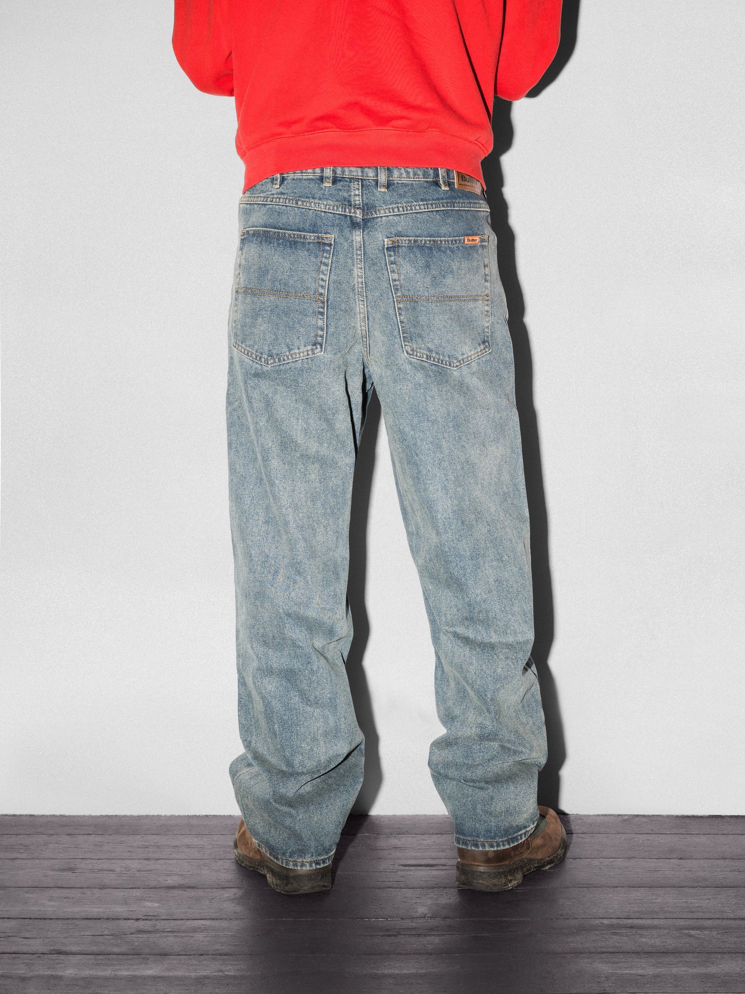 Relaxed Denim Jeans, Distressed Mid Blue