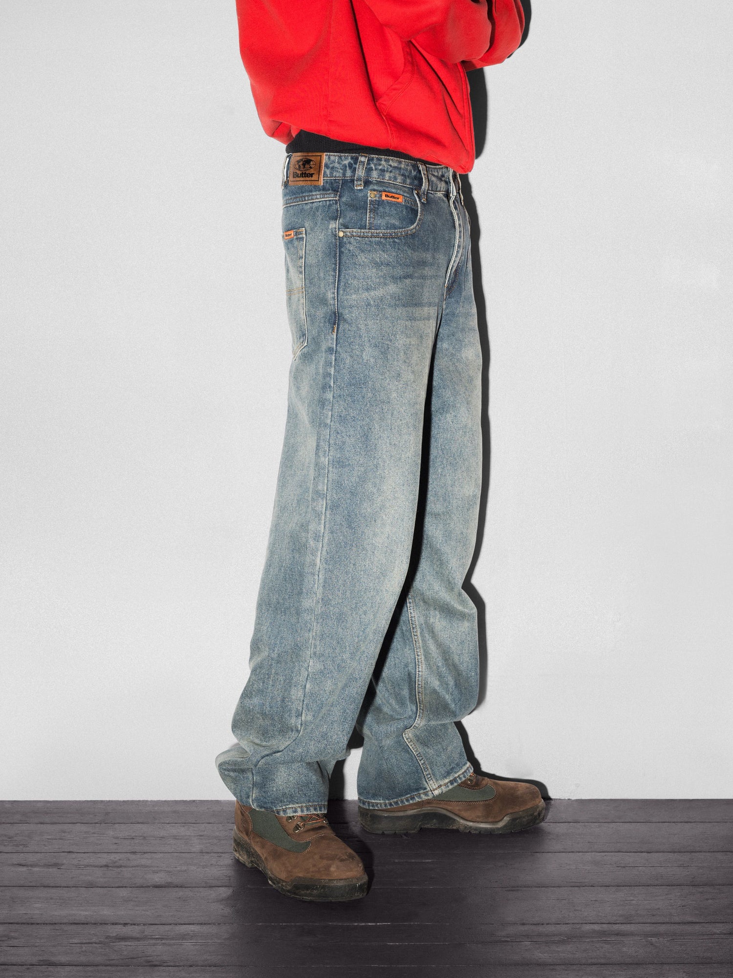 Relaxed Denim Jeans, Distressed Mid Blue