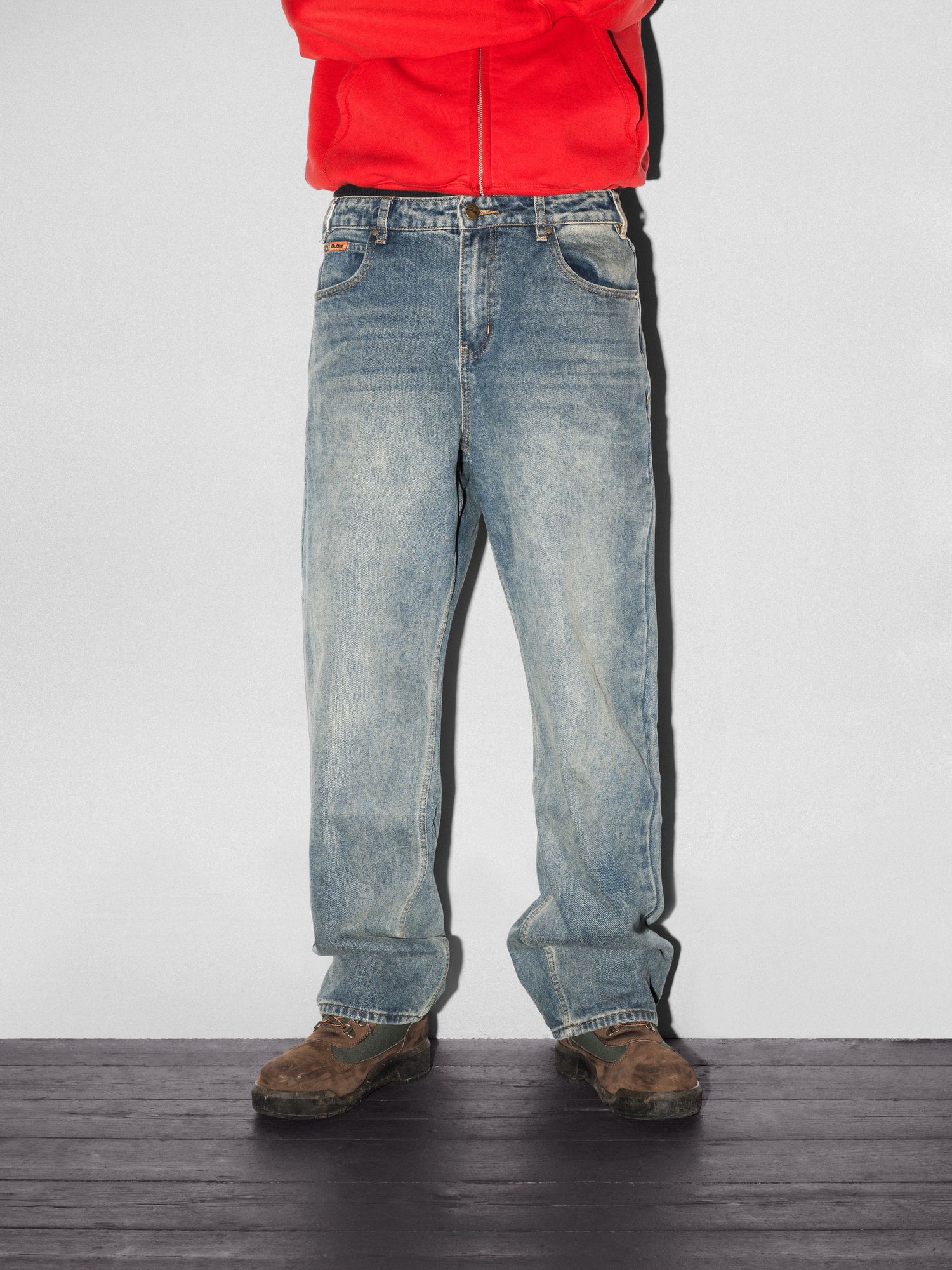 Relaxed Denim Jeans, Distressed Mid Blue