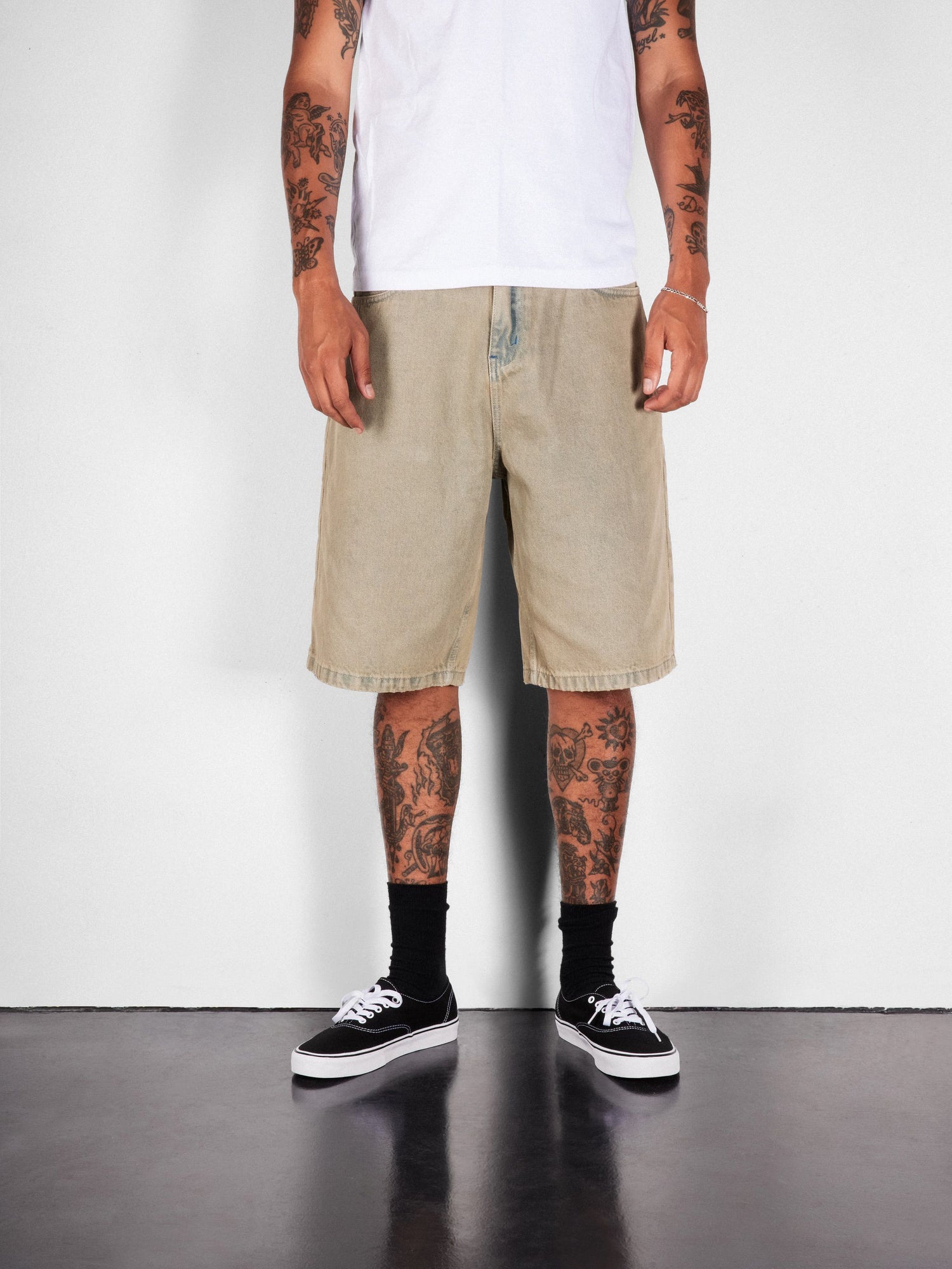 Serif Baggy Denim Shorts, Streaky Faded Black