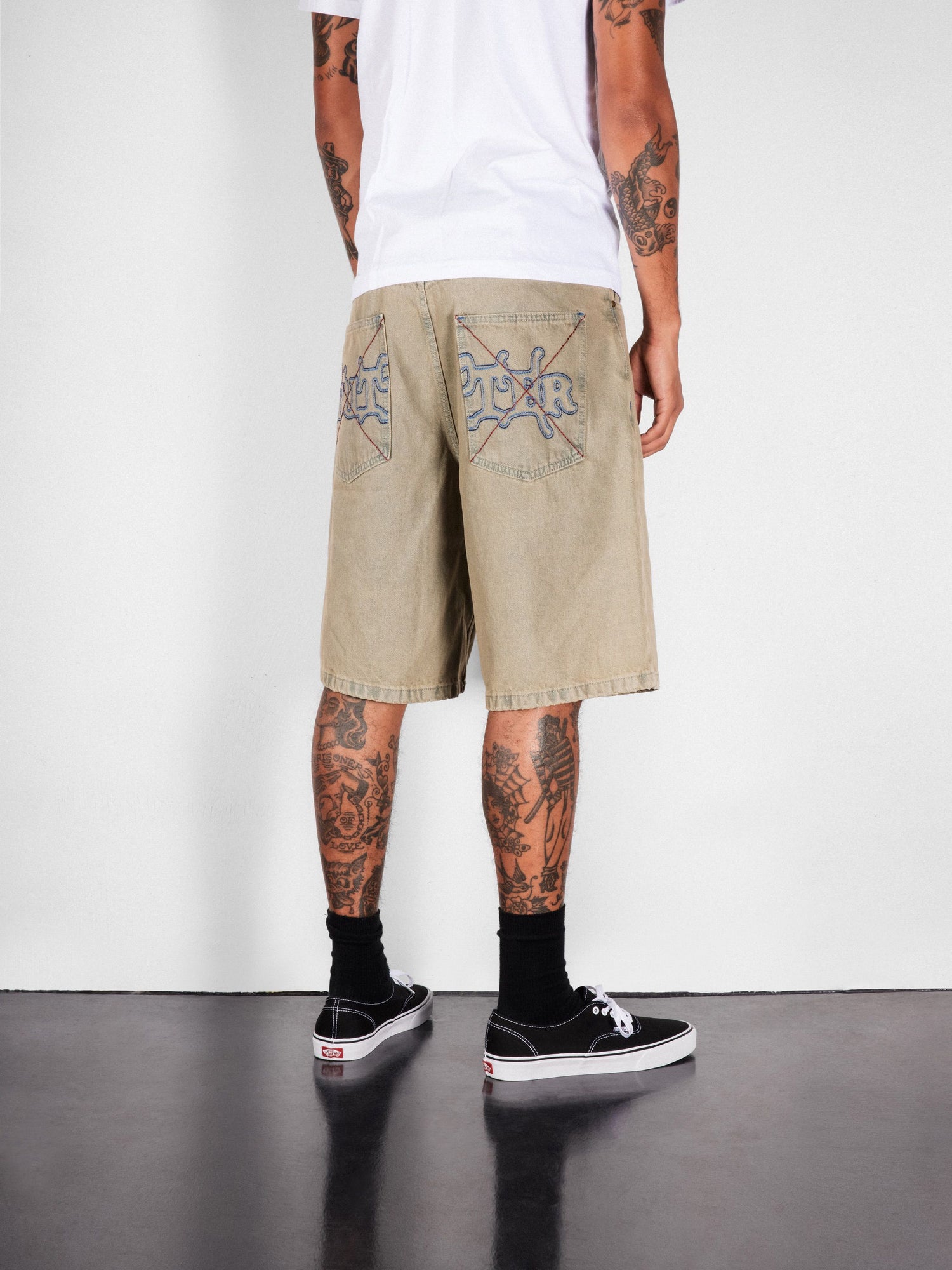 Serif Baggy Denim Shorts, Streaky Faded Black