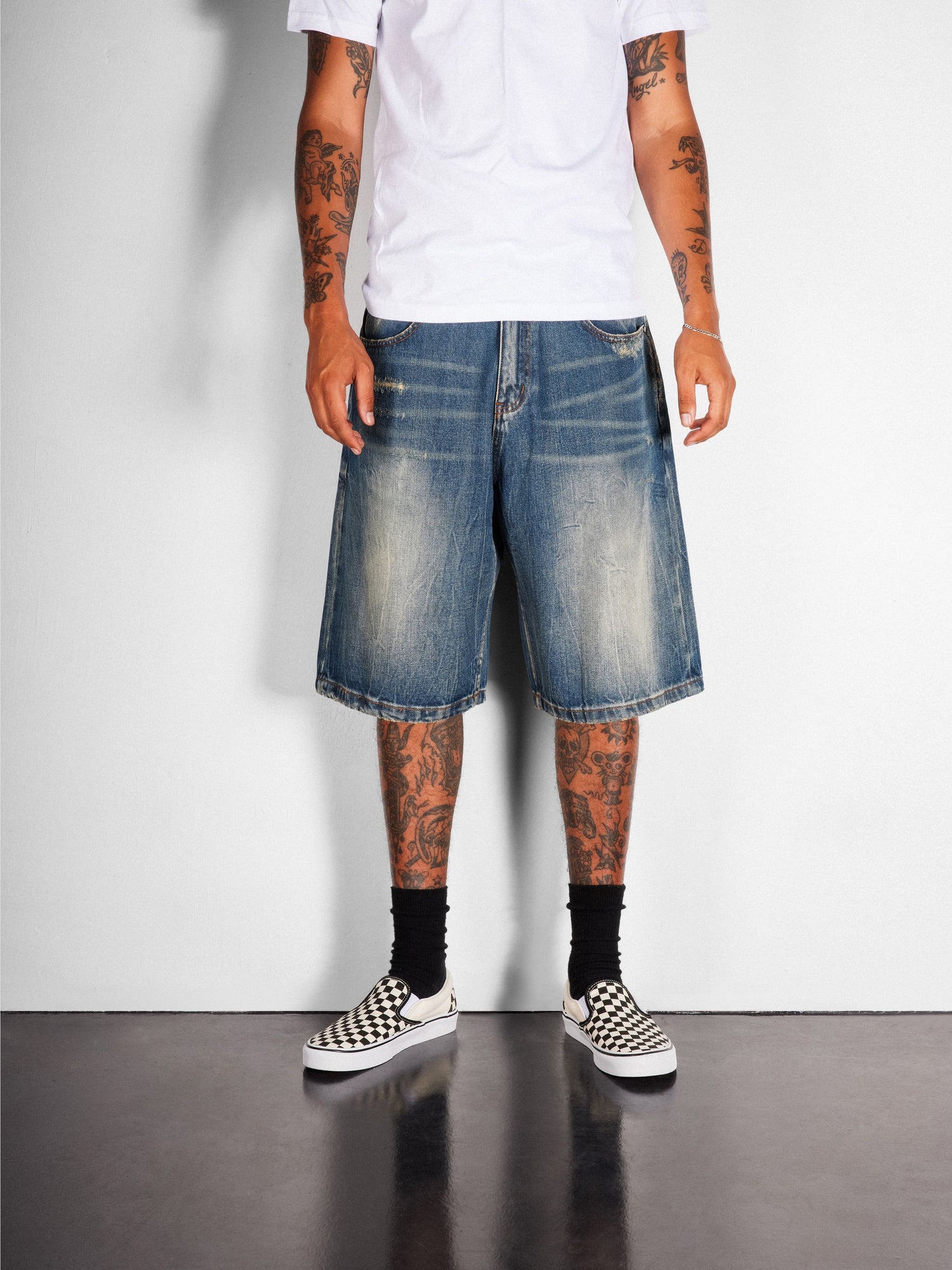 Baggy Denim Shorts, Distressed Selvedge