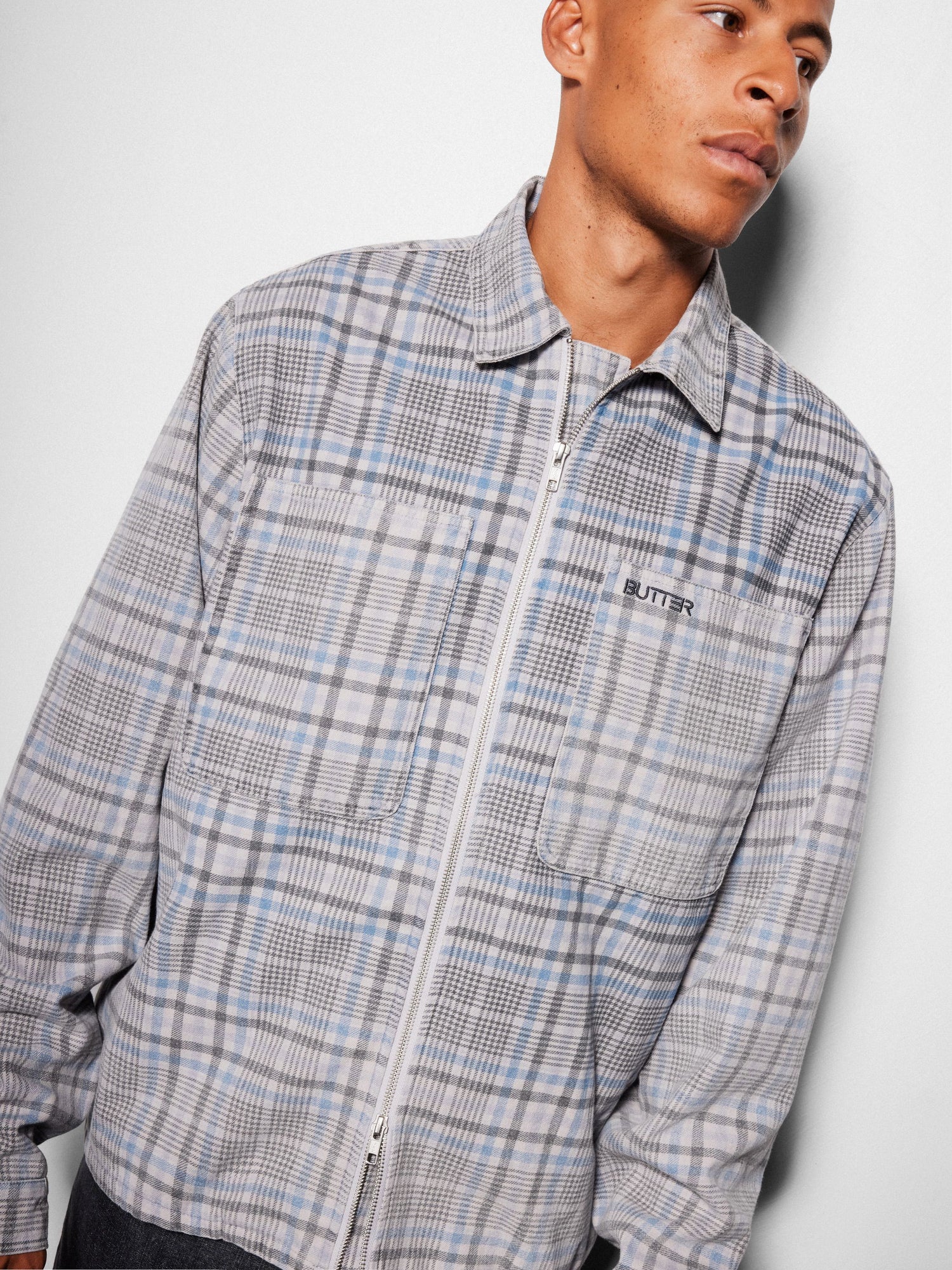 Herringbone Zip Jacket, Washed Plaid