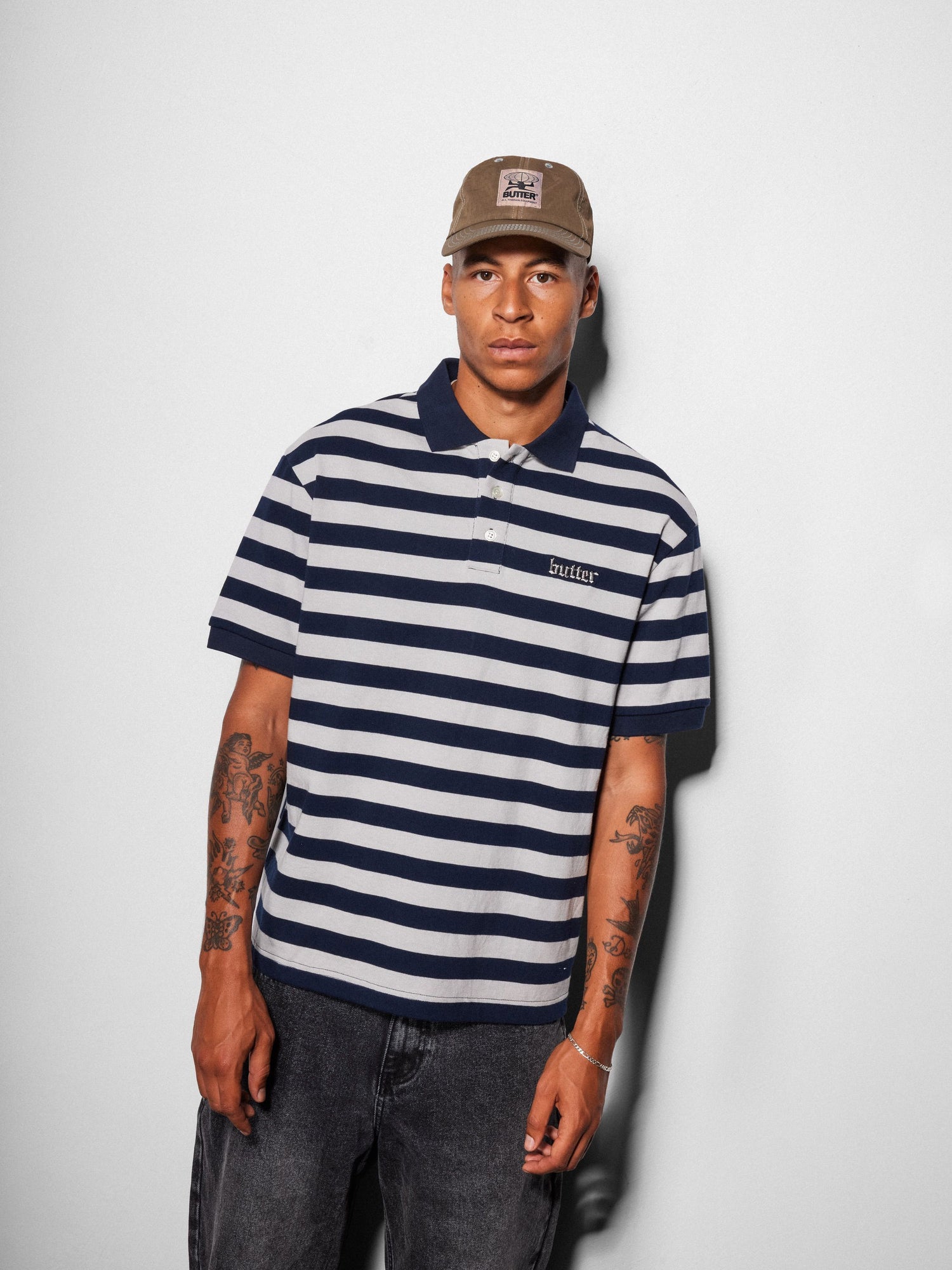 Striped Polo Shirt, Navy / Grey