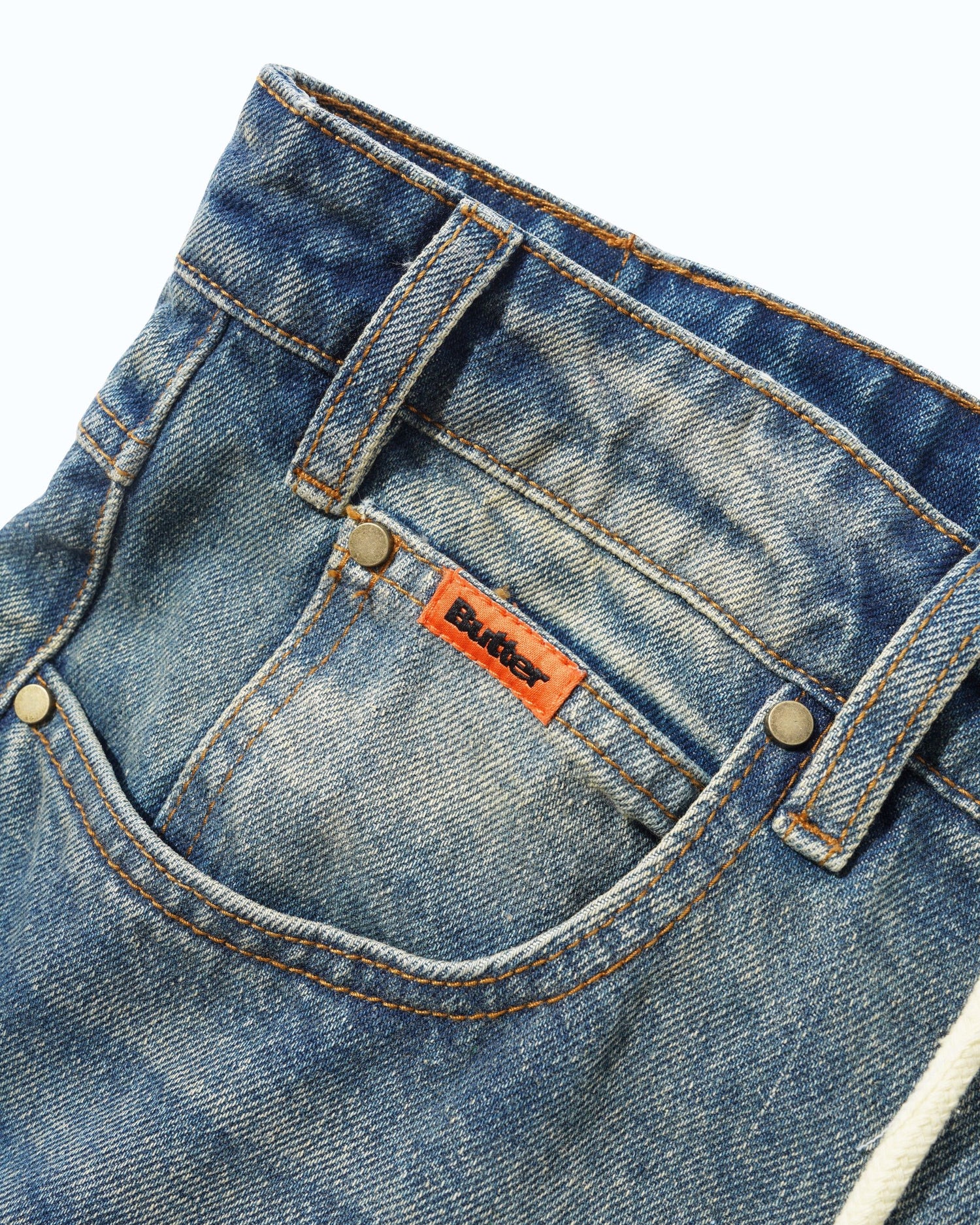 Relaxed Denim Jeans, Distressed Mid Blue