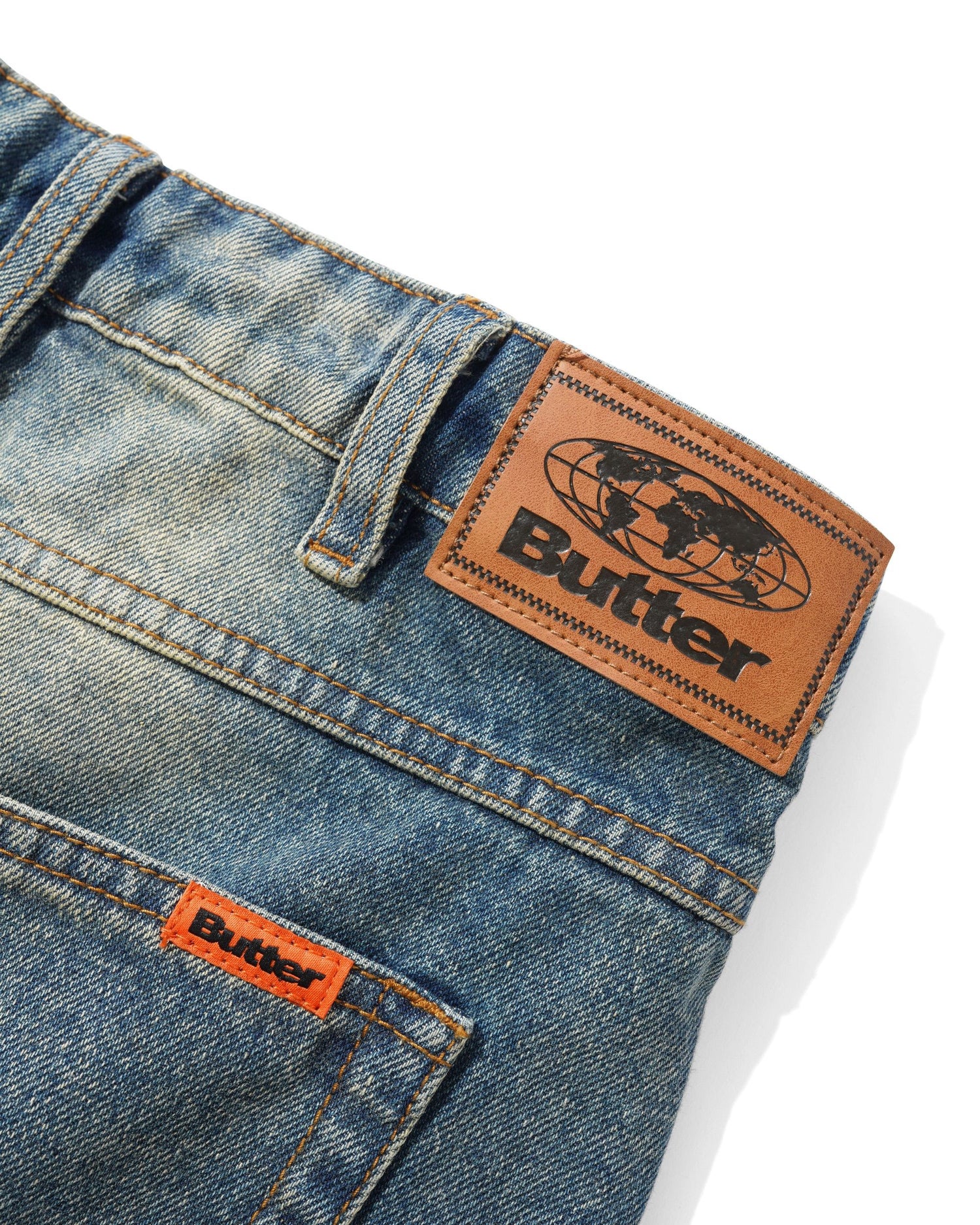 Relaxed Denim Jeans, Distressed Mid Blue