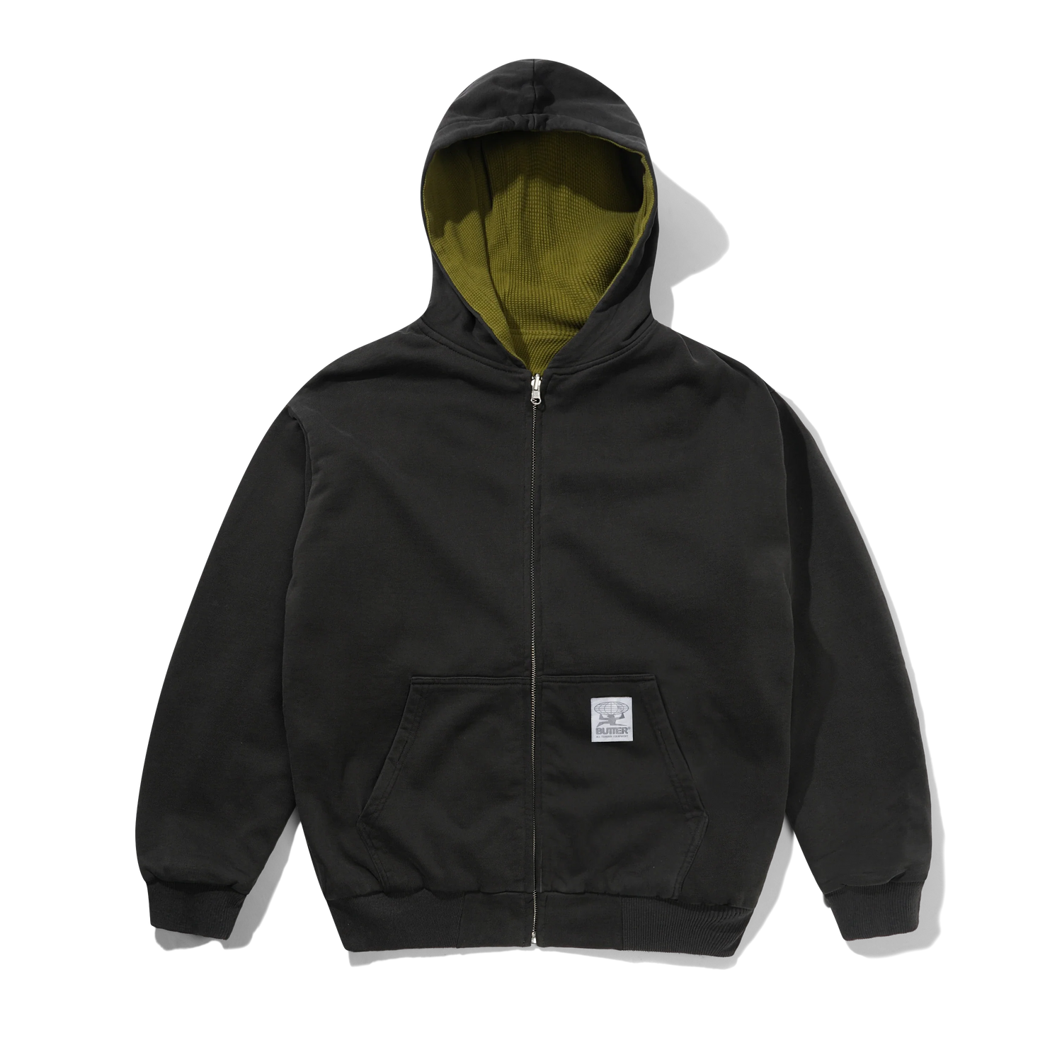 Reversible Waffle Zip-Thru Hood, Washed Black / Army