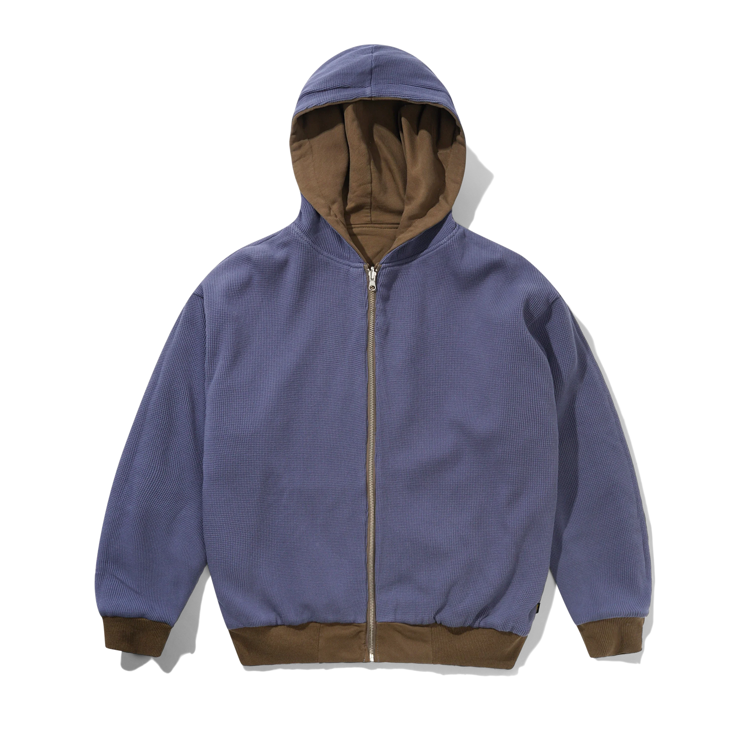 Reversible Waffle Zip-Thru Hood, Washed Brown / Navy