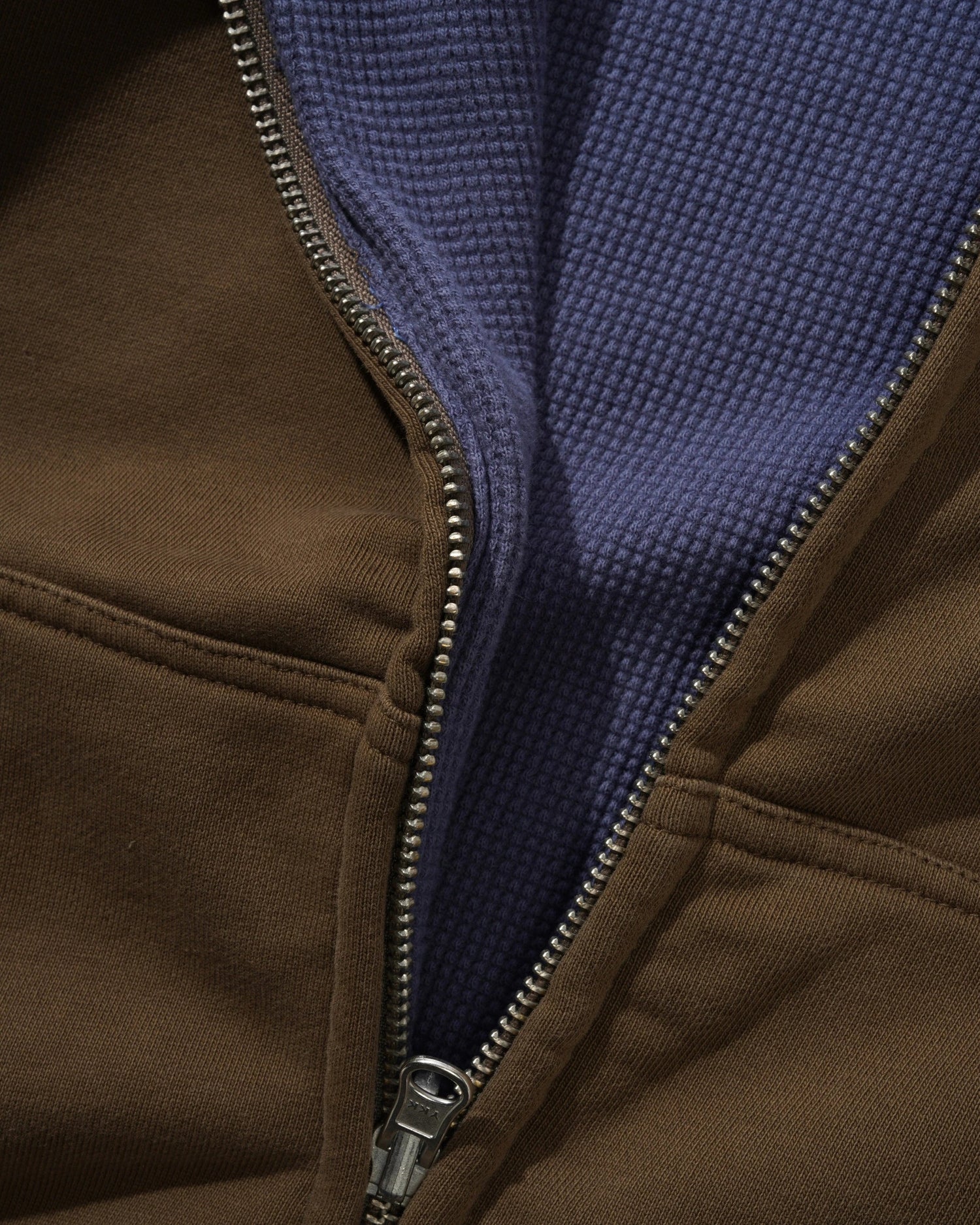 Reversible Waffle Zip-Thru Hood, Washed Brown / Navy