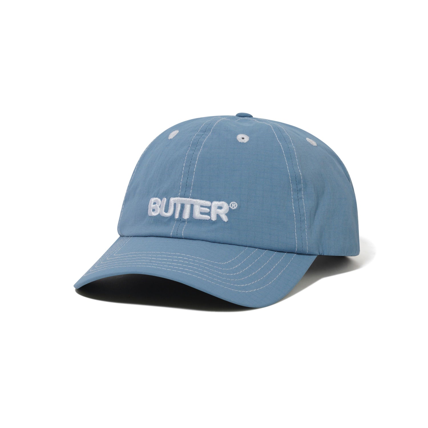 Nylon Rounded Logo 6 Panel Cap, Sky Blue