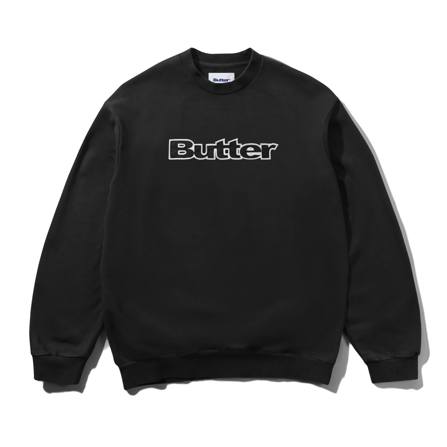 Satin Applique Logo Crewneck, Black