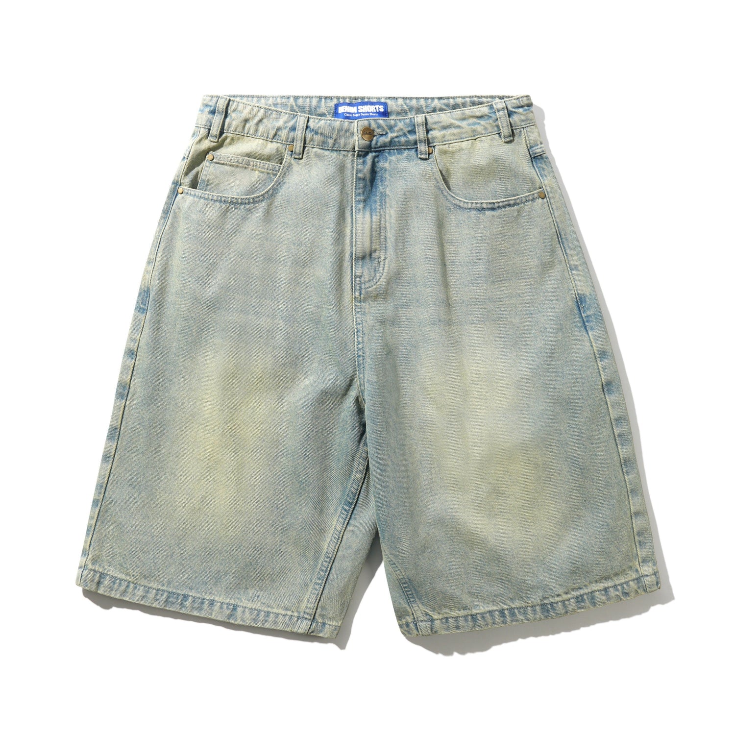 Scorpion Stitch Denim Shorts, Tinted Light Blue