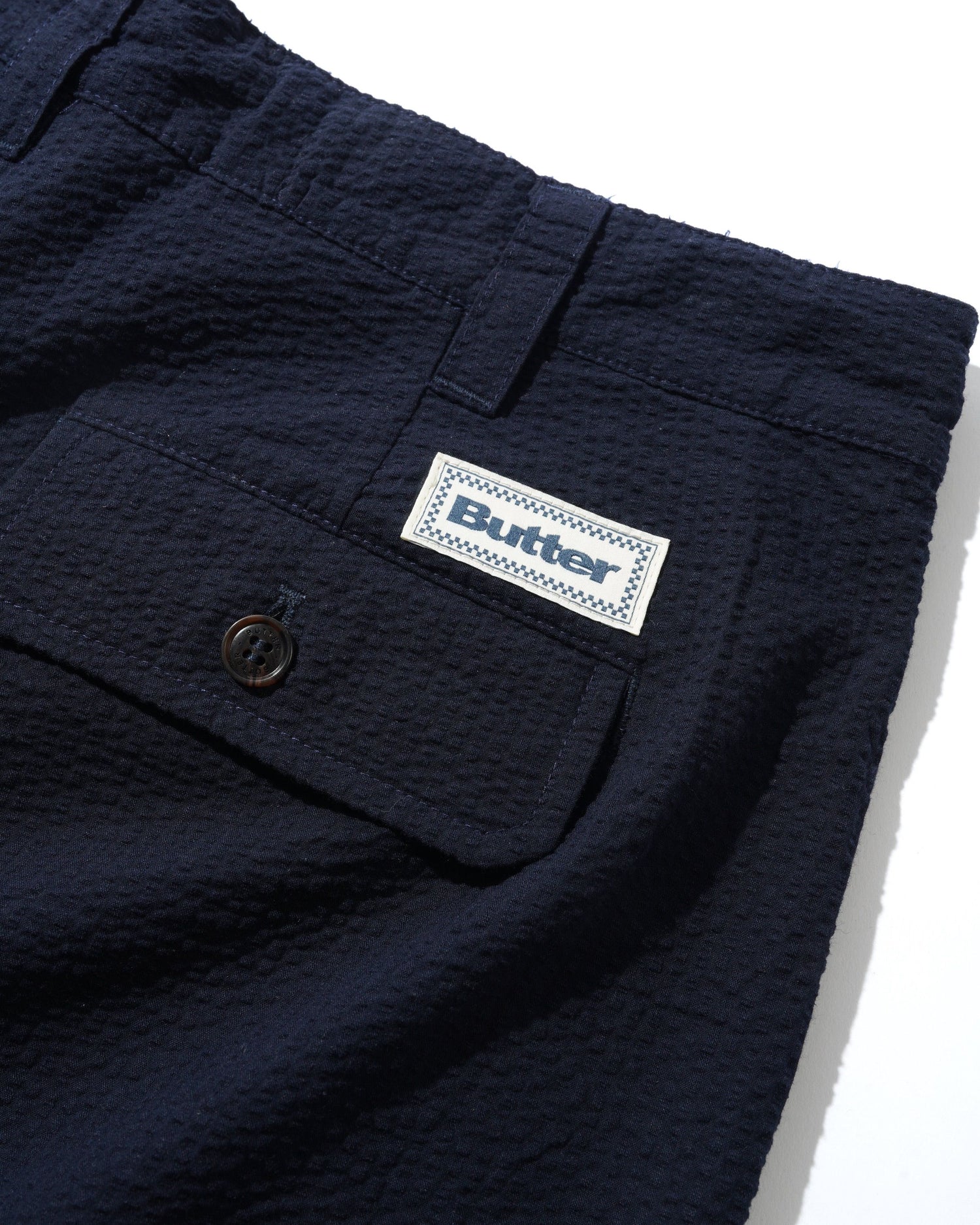 Seersucker Pleated Shorts, Overdyed Navy